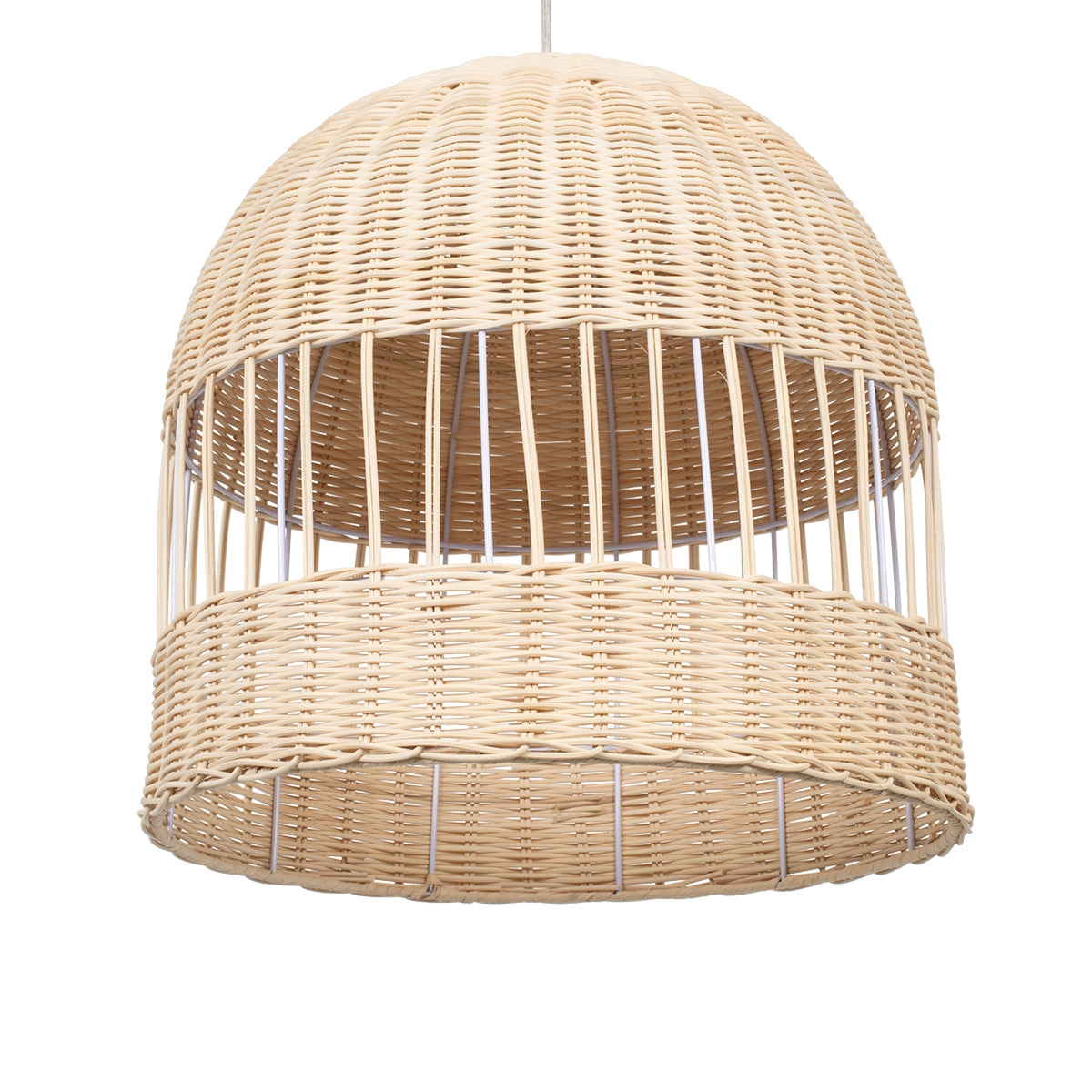 GloboStar® LUCIA 01725 Μοντέρνο Κρεμαστό Φωτιστικό Οροφής Μονόφωτο 1 x E27 Μπεζ Μπαμπού Καμπάνα D40 x H34cm - ledmania.gr