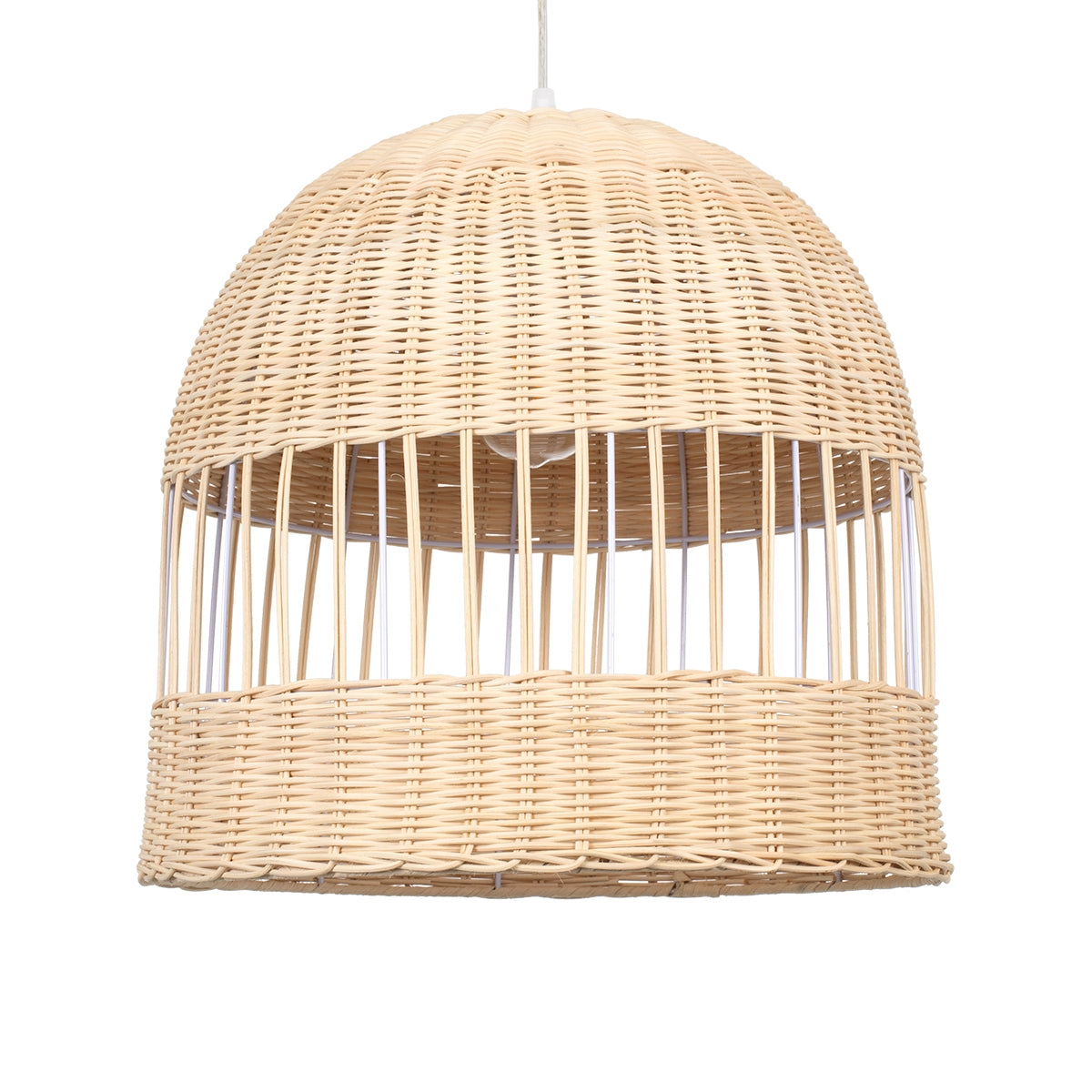 GloboStar® LUCIA 01725 Μοντέρνο Κρεμαστό Φωτιστικό Οροφής Μονόφωτο 1 x E27 Μπεζ Μπαμπού Καμπάνα D40 x H34cm - ledmania.gr