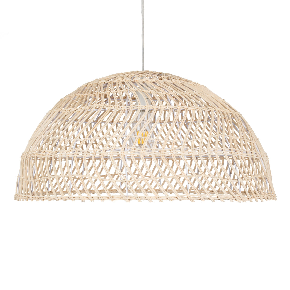 GloboStar® CANARY 01728 Μοντέρνο Κρεμαστό Φωτιστικό Οροφής Μονόφωτο 1 x E27 Μπεζ Μπαμπού Καμπάνα D60 x H29cm - ledmania.gr