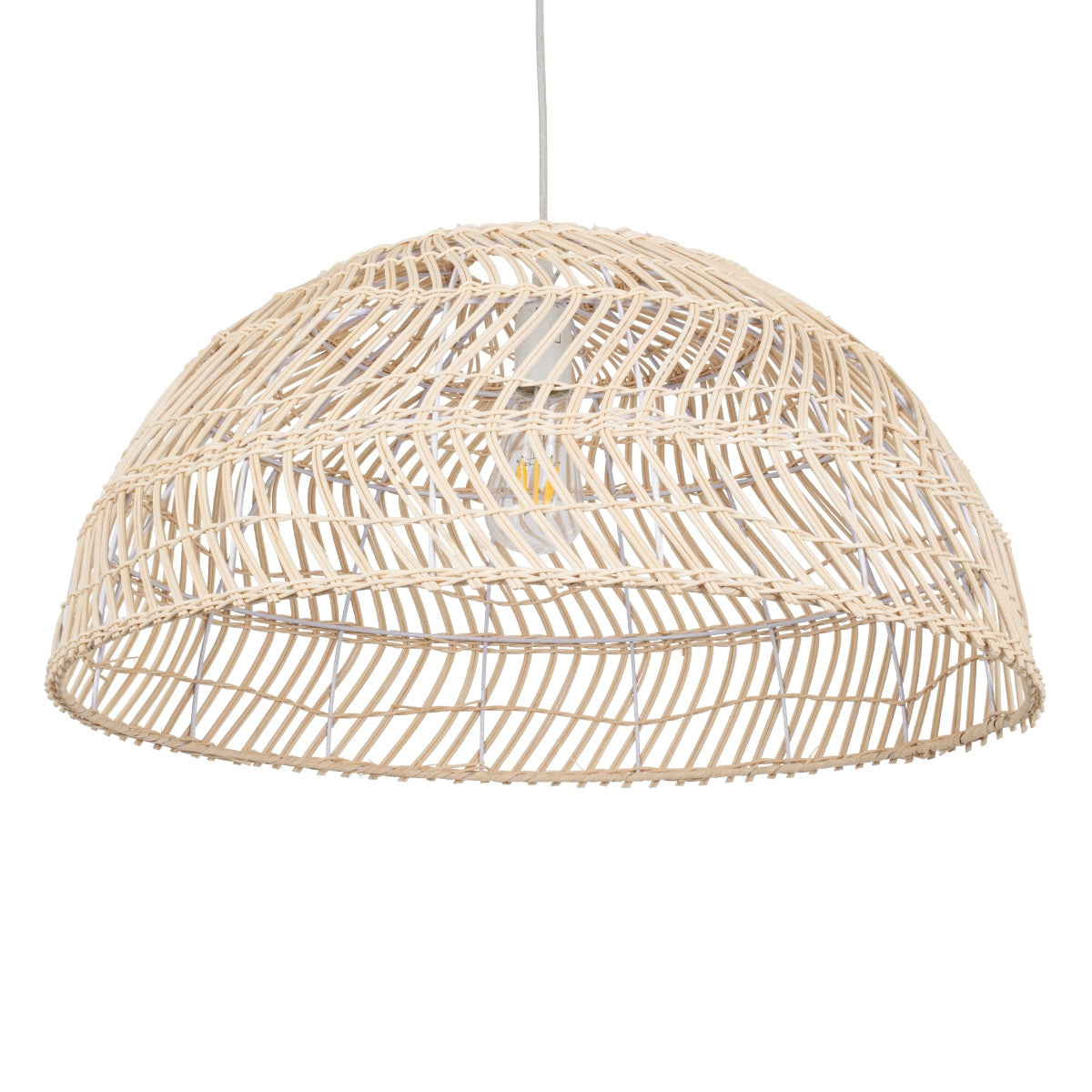 GloboStar® CANARY 01728 Μοντέρνο Κρεμαστό Φωτιστικό Οροφής Μονόφωτο 1 x E27 Μπεζ Μπαμπού Καμπάνα D60 x H29cm - ledmania.gr
