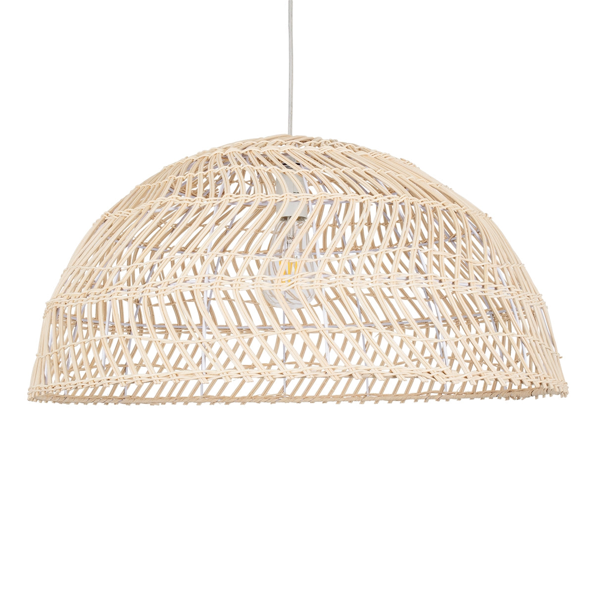 GloboStar® CANARY 01728 Μοντέρνο Κρεμαστό Φωτιστικό Οροφής Μονόφωτο 1 x E27 Μπεζ Μπαμπού Καμπάνα D60 x H29cm - ledmania.gr