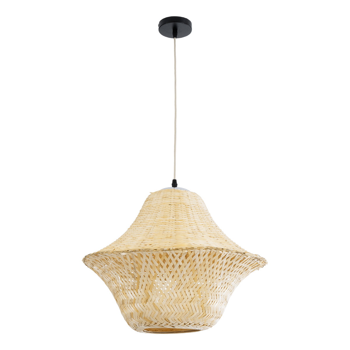 GloboStar® JUNIPER 01737 Boho Κρεμαστό Φωτιστικό Οροφής Μονόφωτο 1 x E27 AC220-240V IP20 - Φ45 x Υ40cm - Μπεζ Ξύλινο Μπαμπού Πλέγμα Καμπάνα - 5 Χρόνια Εγγύηση - ledmania.gr