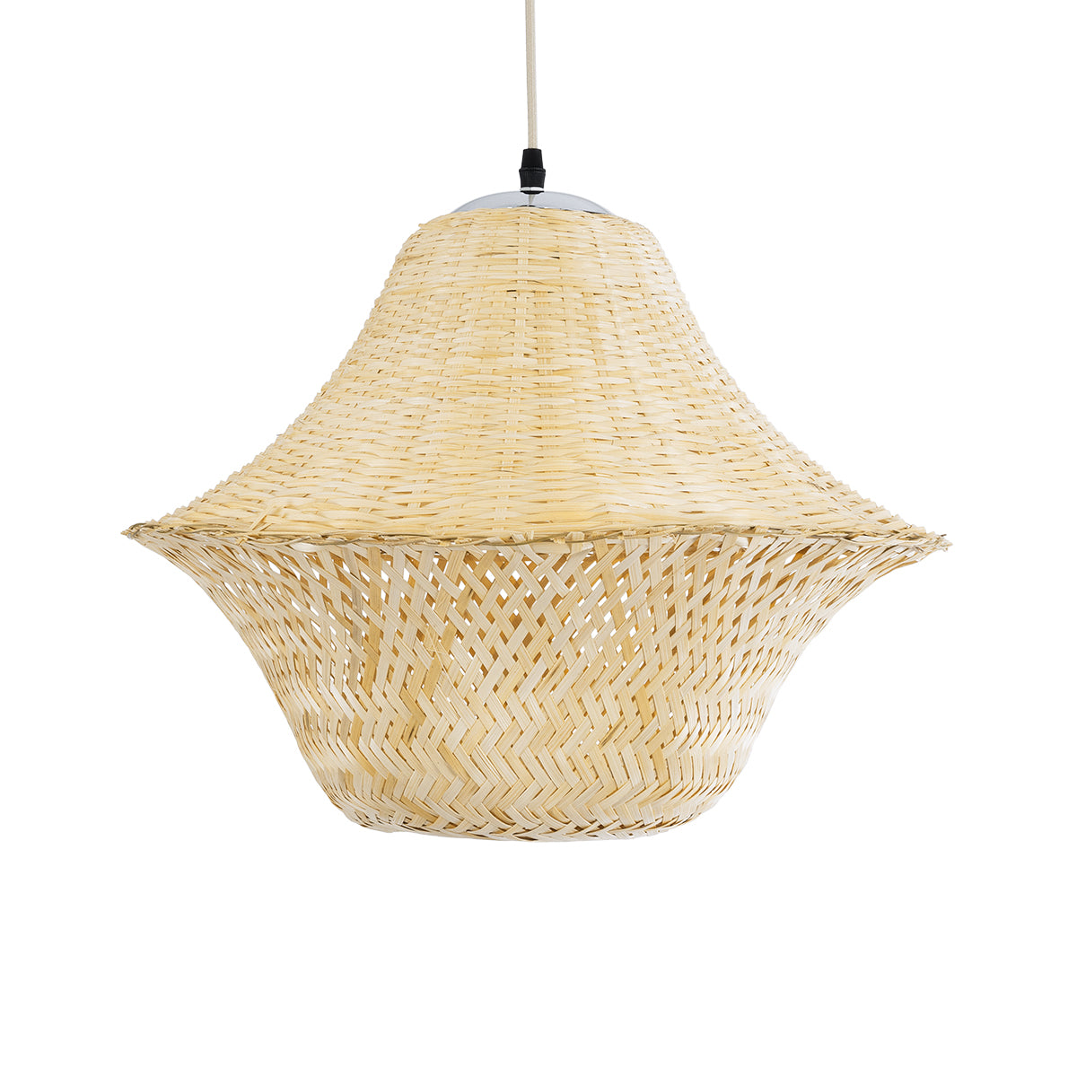 GloboStar® JUNIPER 01737 Boho Κρεμαστό Φωτιστικό Οροφής Μονόφωτο 1 x E27 AC220-240V IP20 - Φ45 x Υ40cm - Μπεζ Ξύλινο Μπαμπού Πλέγμα Καμπάνα - 5 Χρόνια Εγγύηση - ledmania.gr