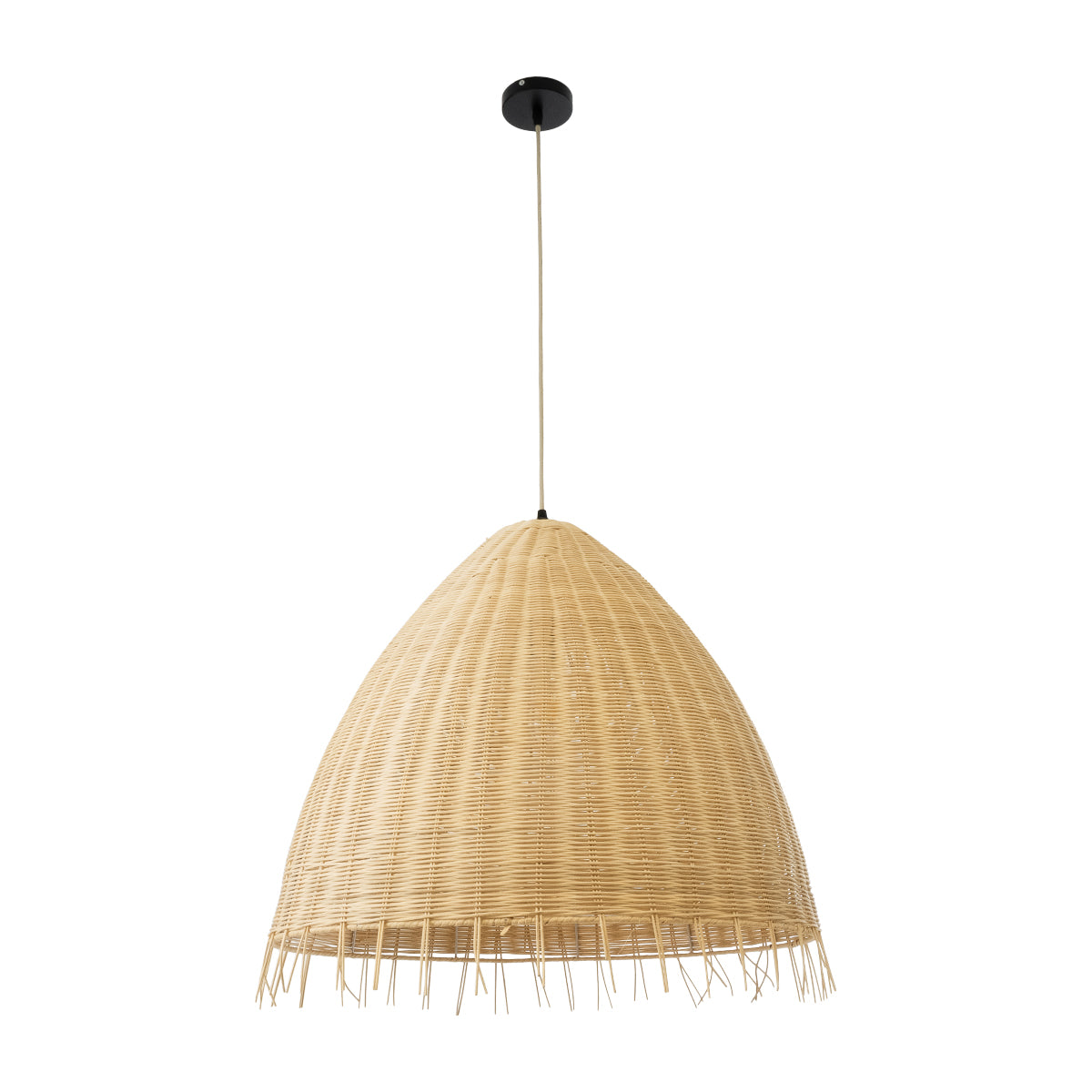 GloboStar® AQUATIC 01743 Boho Κρεμαστό Φωτιστικό Οροφής Μονόφωτο 1 x E27 AC220-240V IP20 - Φ60 x Υ60cm - Μπεζ Ξύλινο Μπαμπού Πλέγμα Καμπάνα - 5 Χρόνια Εγγύηση - ledmania.gr