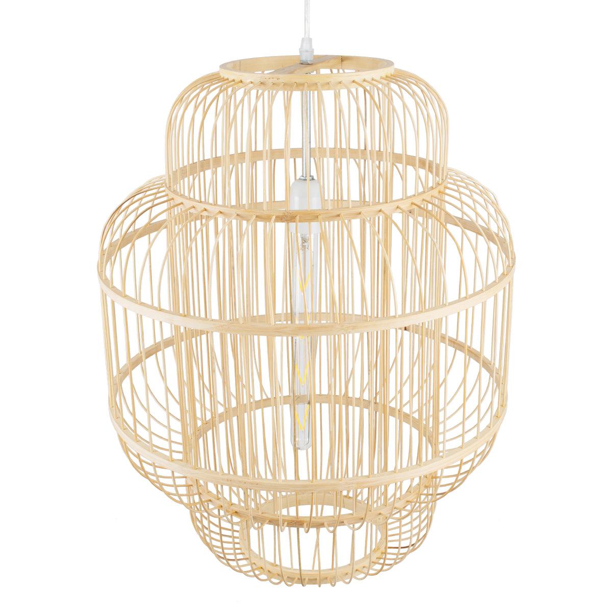 GloboStar® HAITI 01763 Vintage Κρεμαστό Φωτιστικό Οροφής Μονόφωτο Μπεζ Ξύλινο Bamboo Πλέγμα  Φ48 x Υ60cm - ledmania.gr