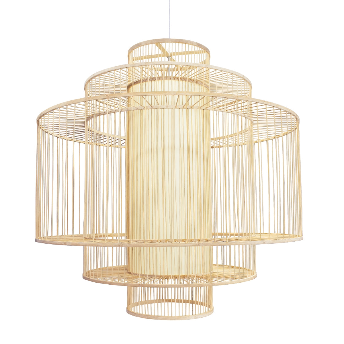 GloboStar® ARMONA 01780 Μοντέρνο Κρεμαστό Φωτιστικό Οροφής Μονόφωτο 1 x E27 Μπεζ Μπαμπού Πλέγμα D100 x H100cm - ledmania.gr