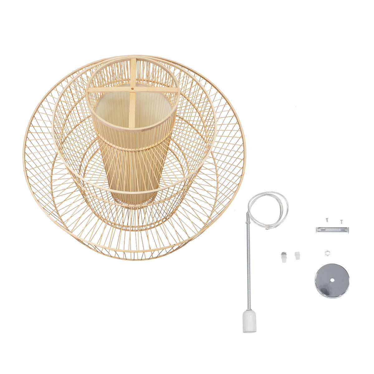 GloboStar® ARMONA 01780 Μοντέρνο Κρεμαστό Φωτιστικό Οροφής Μονόφωτο 1 x E27 Μπεζ Μπαμπού Πλέγμα D100 x H100cm - ledmania.gr