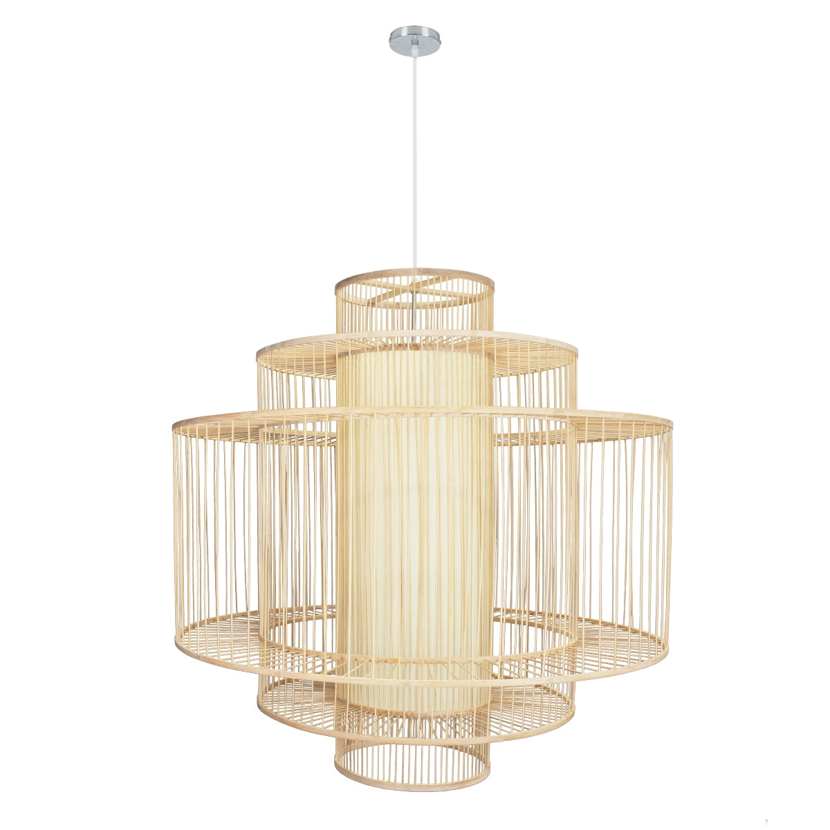 GloboStar® ARMONA 01780 Μοντέρνο Κρεμαστό Φωτιστικό Οροφής Μονόφωτο 1 x E27 Μπεζ Μπαμπού Πλέγμα D100 x H100cm - ledmania.gr