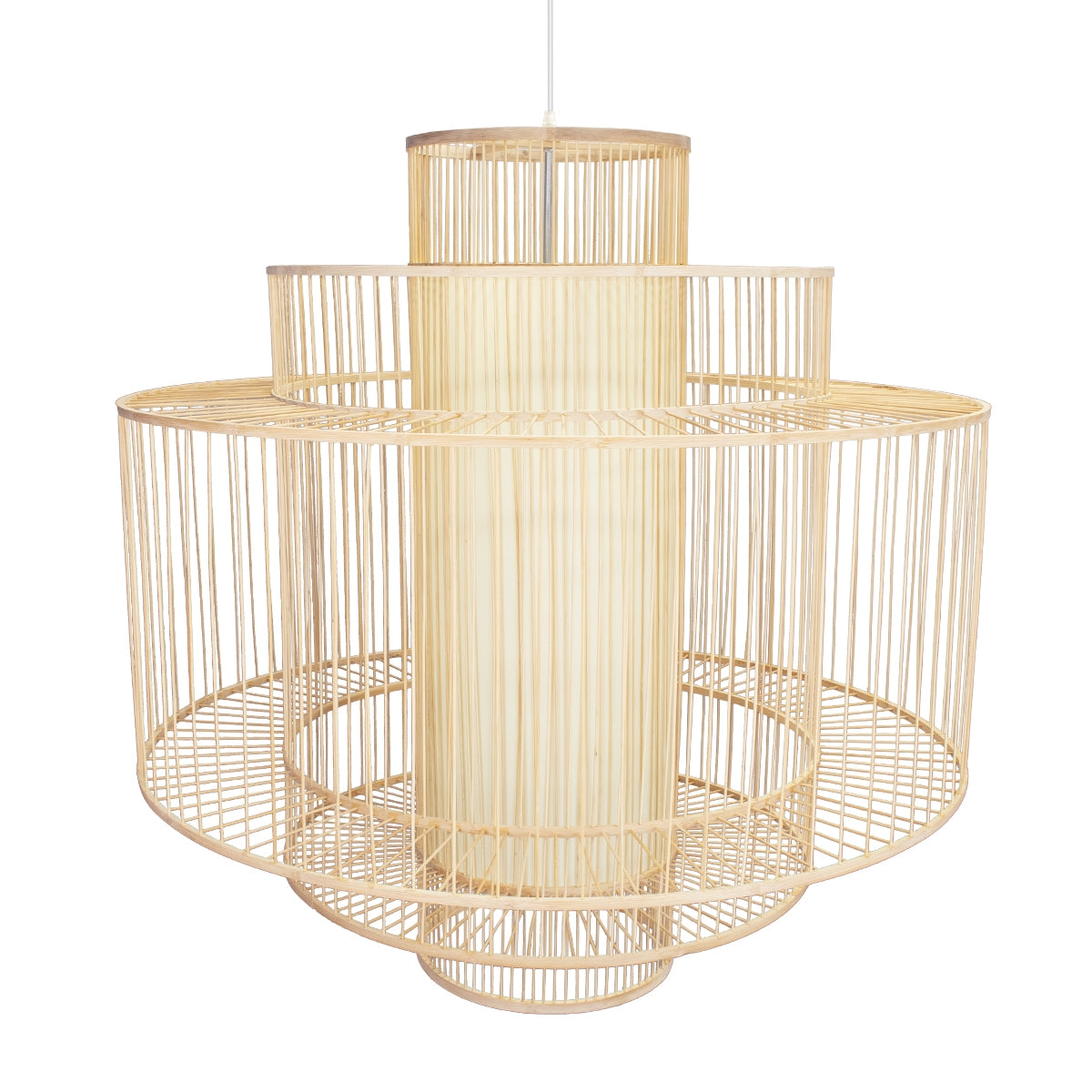 GloboStar® ARMONA 01780 Μοντέρνο Κρεμαστό Φωτιστικό Οροφής Μονόφωτο 1 x E27 Μπεζ Μπαμπού Πλέγμα D100 x H100cm - ledmania.gr