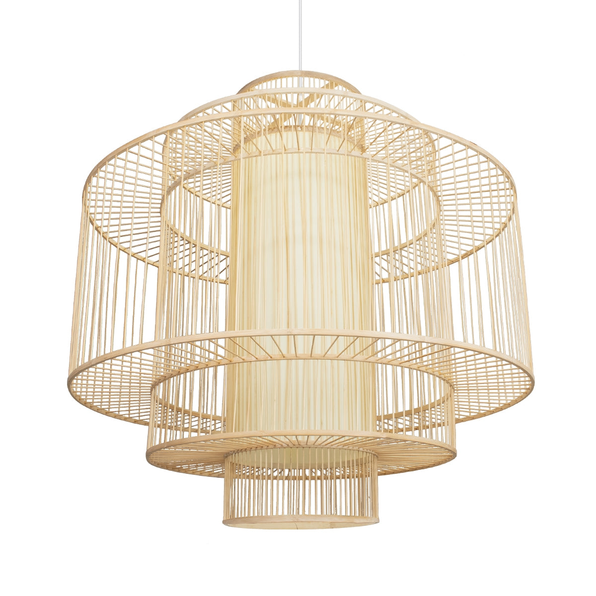 GloboStar® ARMONA 01780 Μοντέρνο Κρεμαστό Φωτιστικό Οροφής Μονόφωτο 1 x E27 Μπεζ Μπαμπού Πλέγμα D100 x H100cm - ledmania.gr