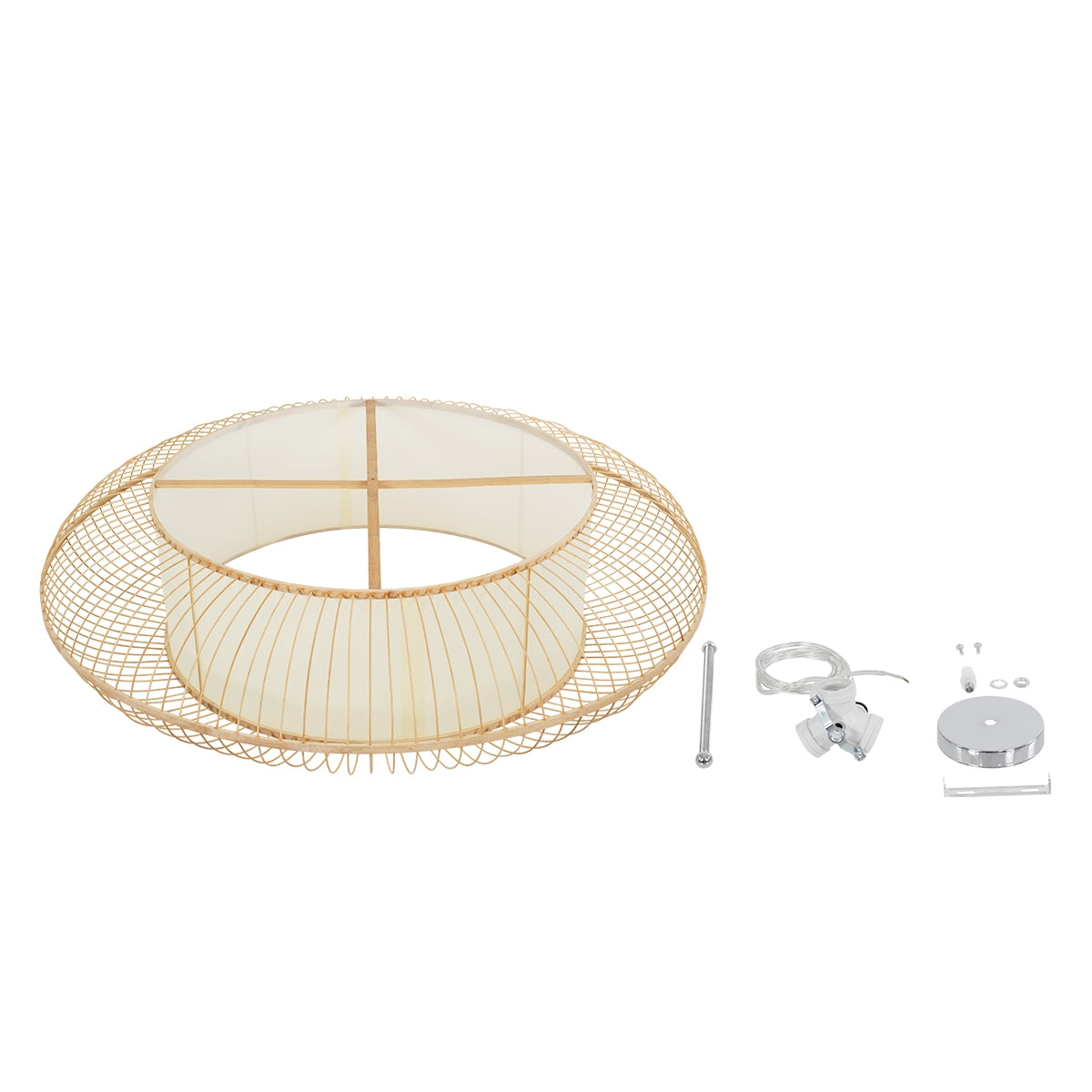GloboStar® FERNANDO 01782 Μοντέρνο Κρεμαστό Φωτιστικό Οροφής Μονόφωτο 1 x E27 Καφέ Μπαμπού Καμπάνα D120 x H31cm - ledmania.gr