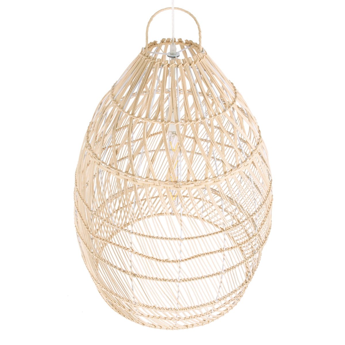 GloboStar® MALIBU 01810 Μοντέρνο Κρεμαστό Φωτιστικό Οροφής Μονόφωτο 1 x E27 Μπεζ Μπαμπού Καμπάνα D57 x H75cm - ledmania.gr