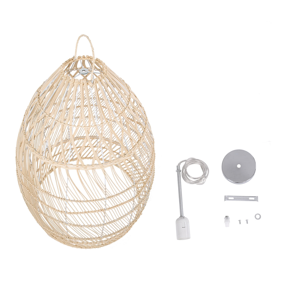 GloboStar® MALIBU 01810 Μοντέρνο Κρεμαστό Φωτιστικό Οροφής Μονόφωτο 1 x E27 Μπεζ Μπαμπού Καμπάνα D57 x H75cm - ledmania.gr