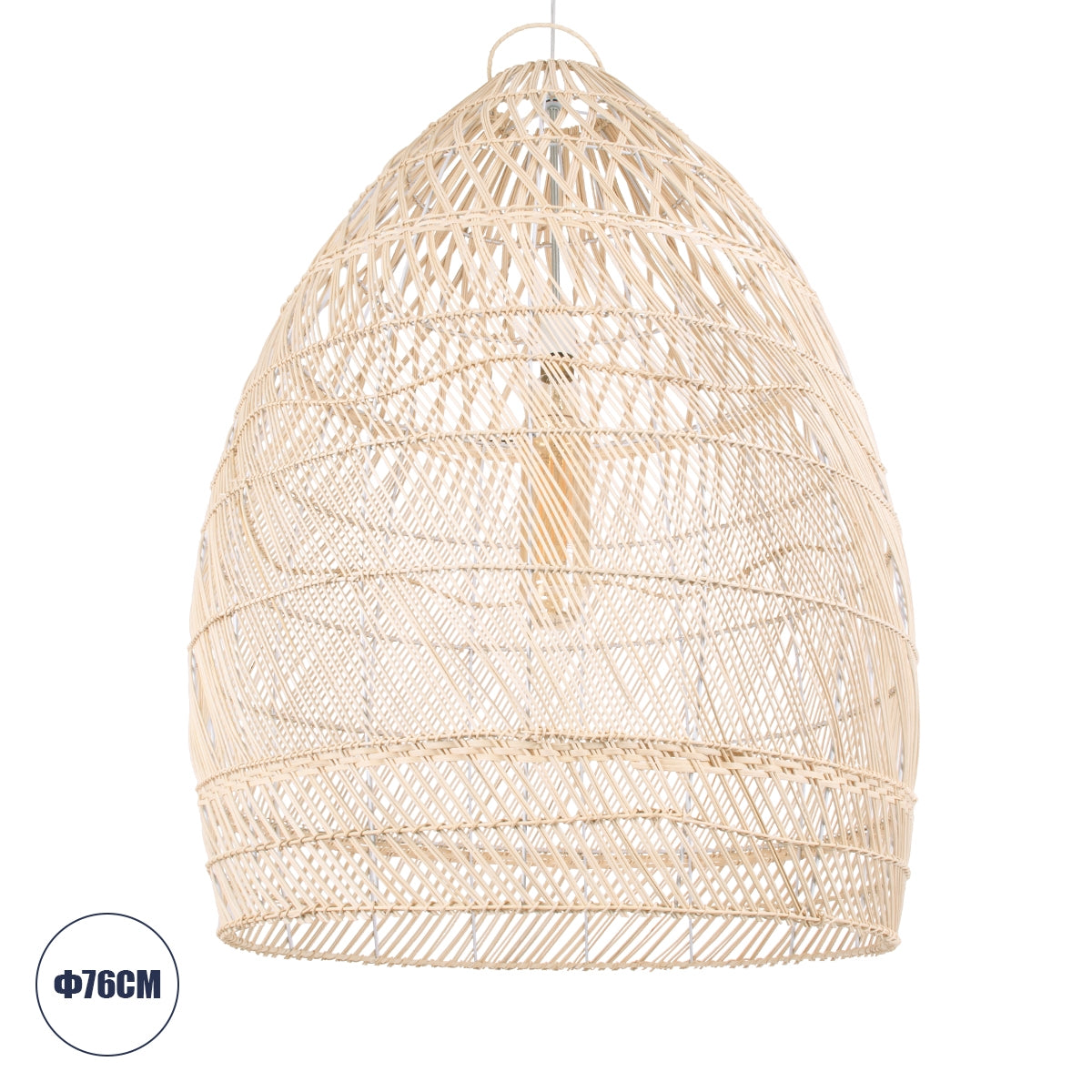 GloboStar® MALIBU 01811 Μοντέρνο Κρεμαστό Φωτιστικό Οροφής Μονόφωτο 1 x E27 Μπεζ Μπαμπού Καμπάνα D76 x H100cm - ledmania.gr