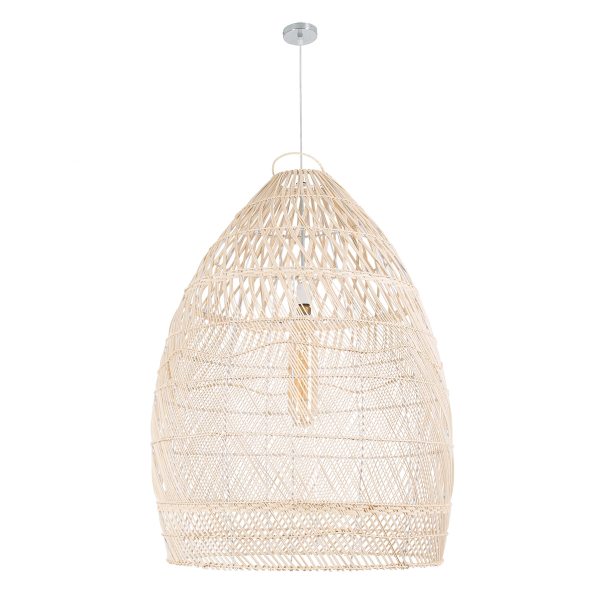 GloboStar® MALIBU 01811 Μοντέρνο Κρεμαστό Φωτιστικό Οροφής Μονόφωτο 1 x E27 Μπεζ Μπαμπού Καμπάνα D76 x H100cm - ledmania.gr