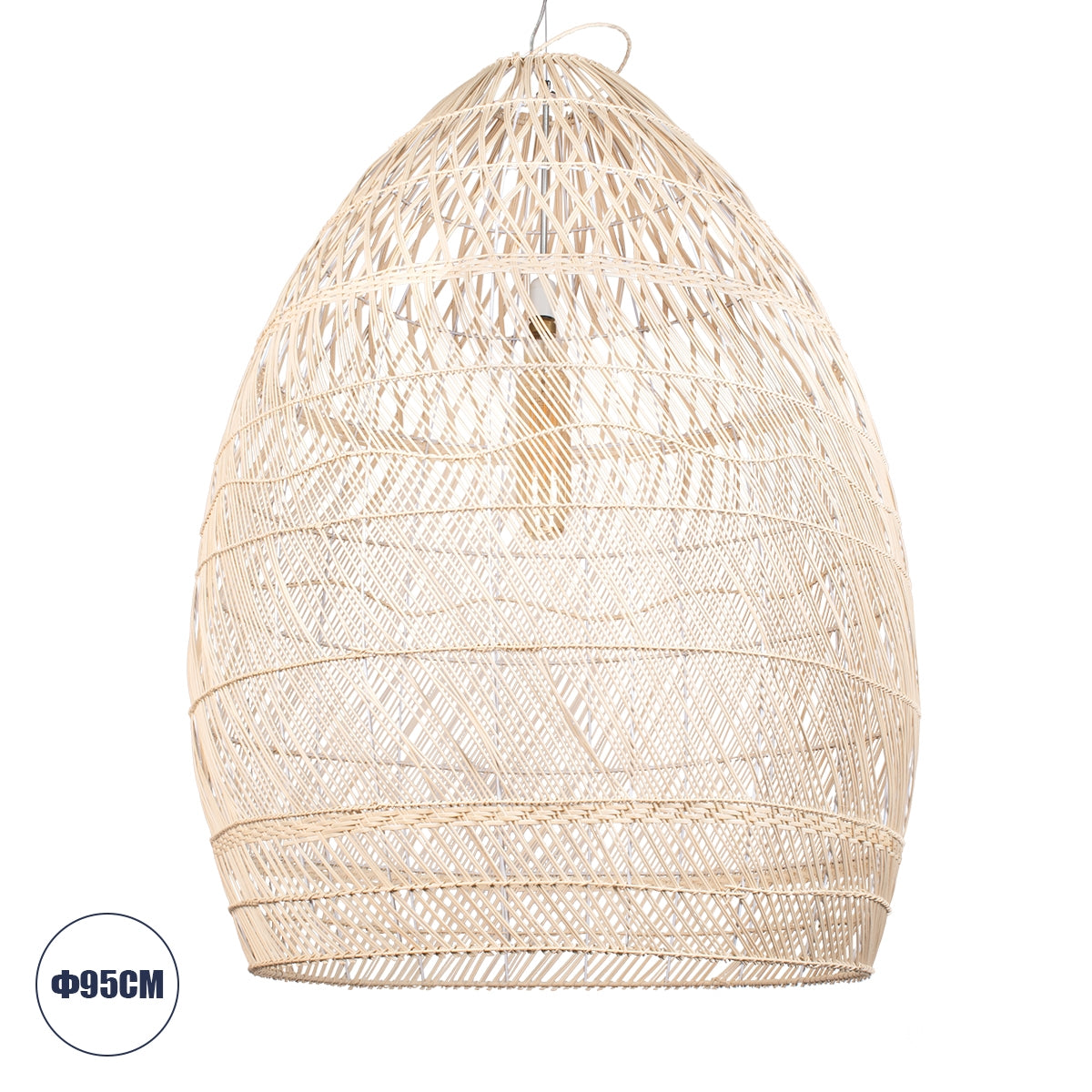 GloboStar® MALIBU 01812 Μοντέρνο Κρεμαστό Φωτιστικό Οροφής Μονόφωτο 1 x E27 Μπεζ Μπαμπού Καμπάνα D95 x H125cm - ledmania.gr