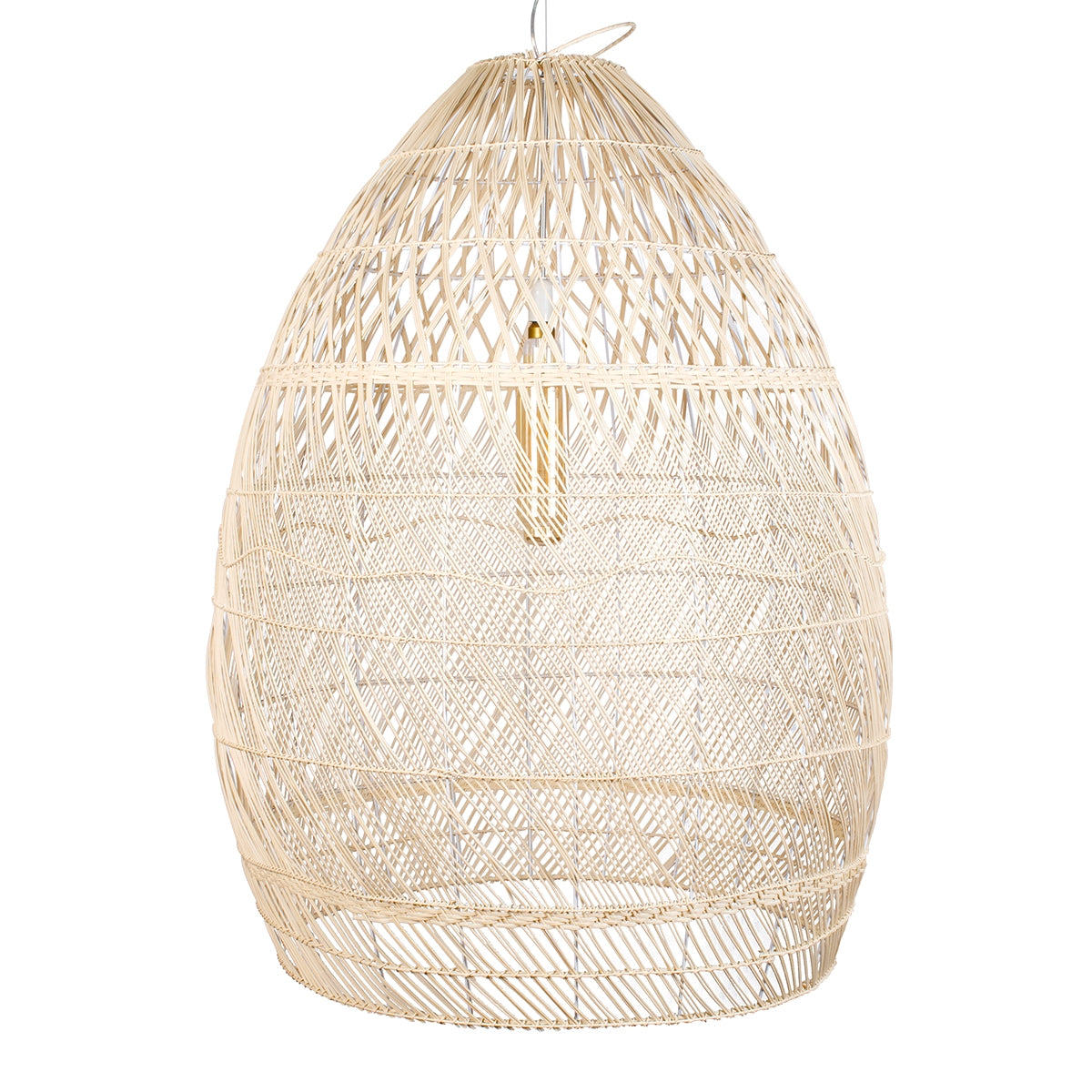 GloboStar® MALIBU 01812 Μοντέρνο Κρεμαστό Φωτιστικό Οροφής Μονόφωτο 1 x E27 Μπεζ Μπαμπού Καμπάνα D95 x H125cm - ledmania.gr