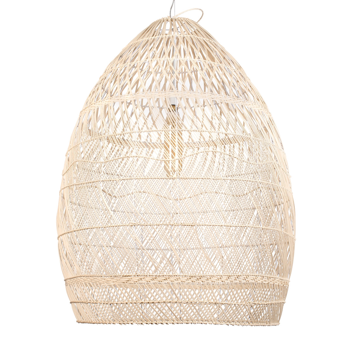 GloboStar® MALIBU 01812 Μοντέρνο Κρεμαστό Φωτιστικό Οροφής Μονόφωτο 1 x E27 Μπεζ Μπαμπού Καμπάνα D95 x H125cm - ledmania.gr