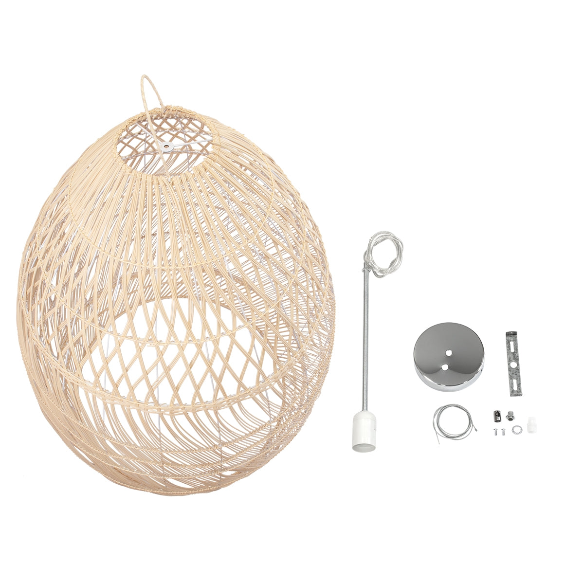 GloboStar® MALIBU 01812 Μοντέρνο Κρεμαστό Φωτιστικό Οροφής Μονόφωτο 1 x E27 Μπεζ Μπαμπού Καμπάνα D95 x H125cm - ledmania.gr
