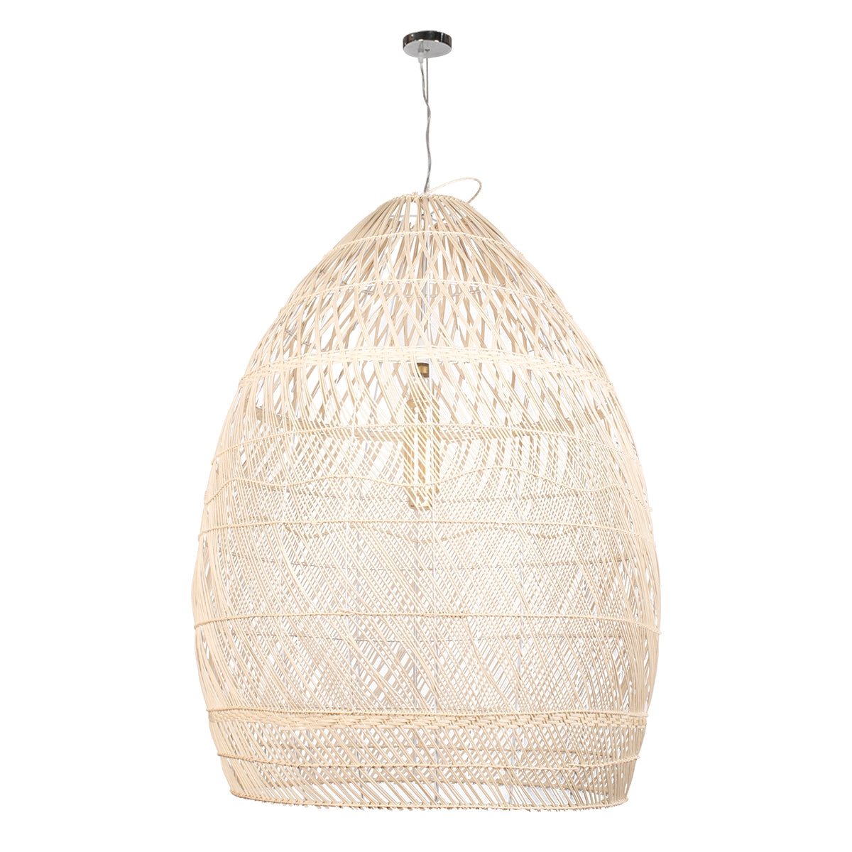 GloboStar® MALIBU 01812 Μοντέρνο Κρεμαστό Φωτιστικό Οροφής Μονόφωτο 1 x E27 Μπεζ Μπαμπού Καμπάνα D95 x H125cm - ledmania.gr
