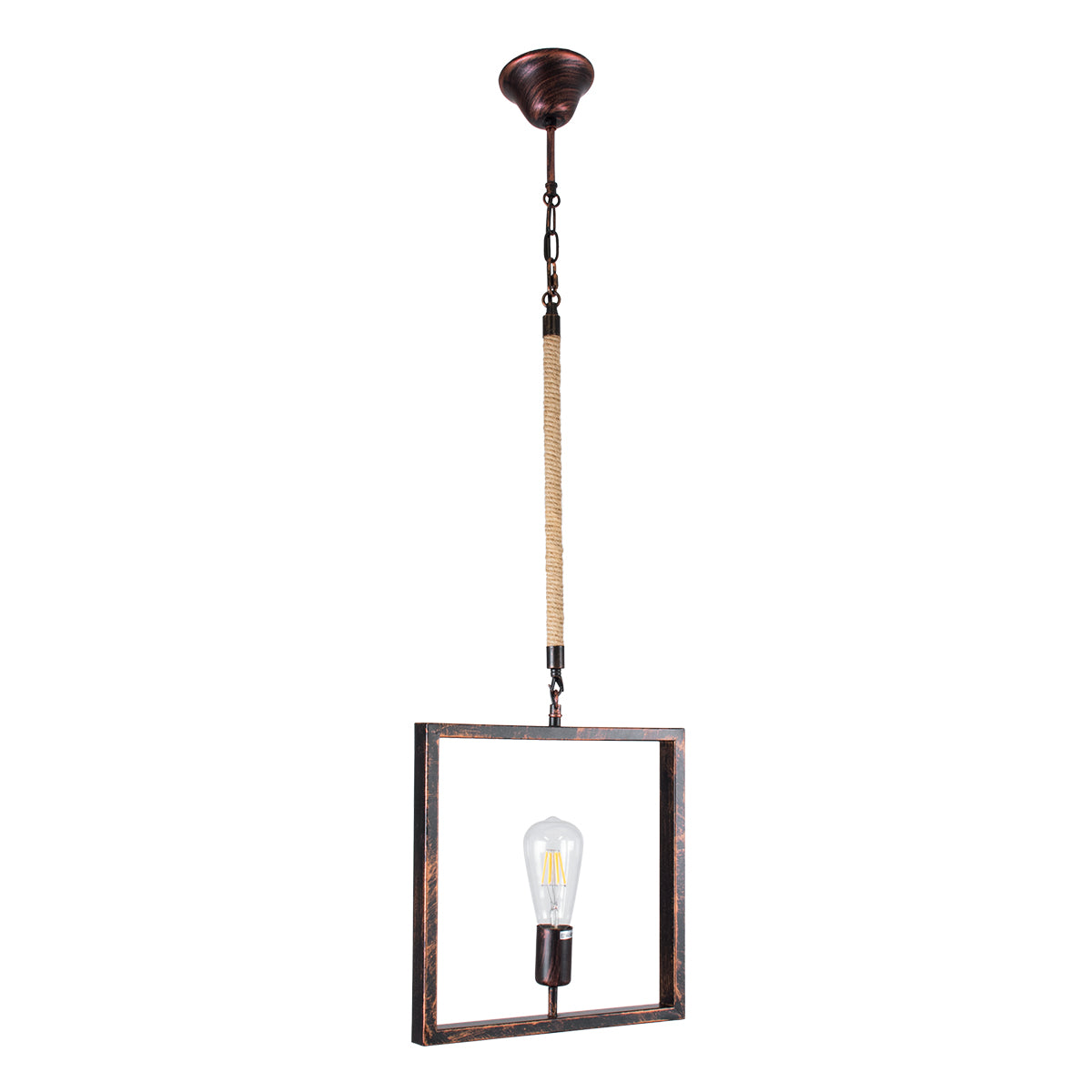 GloboStar® FRAISE 01814 Vintage Κρεμαστό Φωτιστικό Οροφής Μονόφωτο 1 x E27 Καφέ Σκουριά Μεταλλικό με Μπεζ Σχοινί Μ32 x Π4 x Υ32cm - ledmania.gr