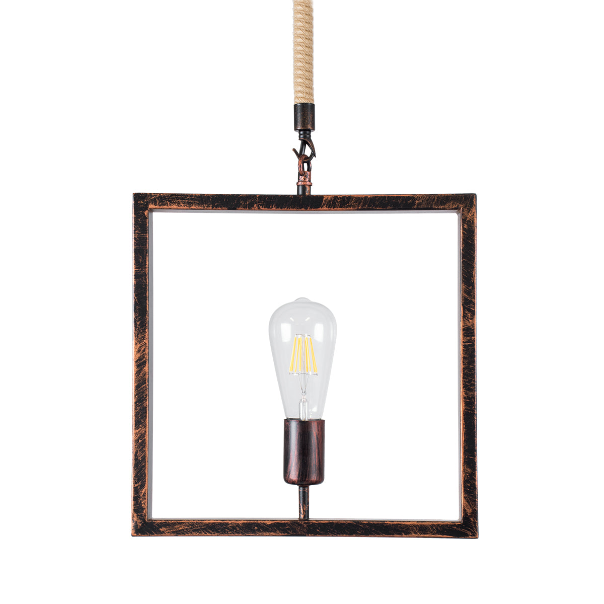 GloboStar® FRAISE 01814 Vintage Κρεμαστό Φωτιστικό Οροφής Μονόφωτο 1 x E27 Καφέ Σκουριά Μεταλλικό με Μπεζ Σχοινί Μ32 x Π4 x Υ32cm - ledmania.gr