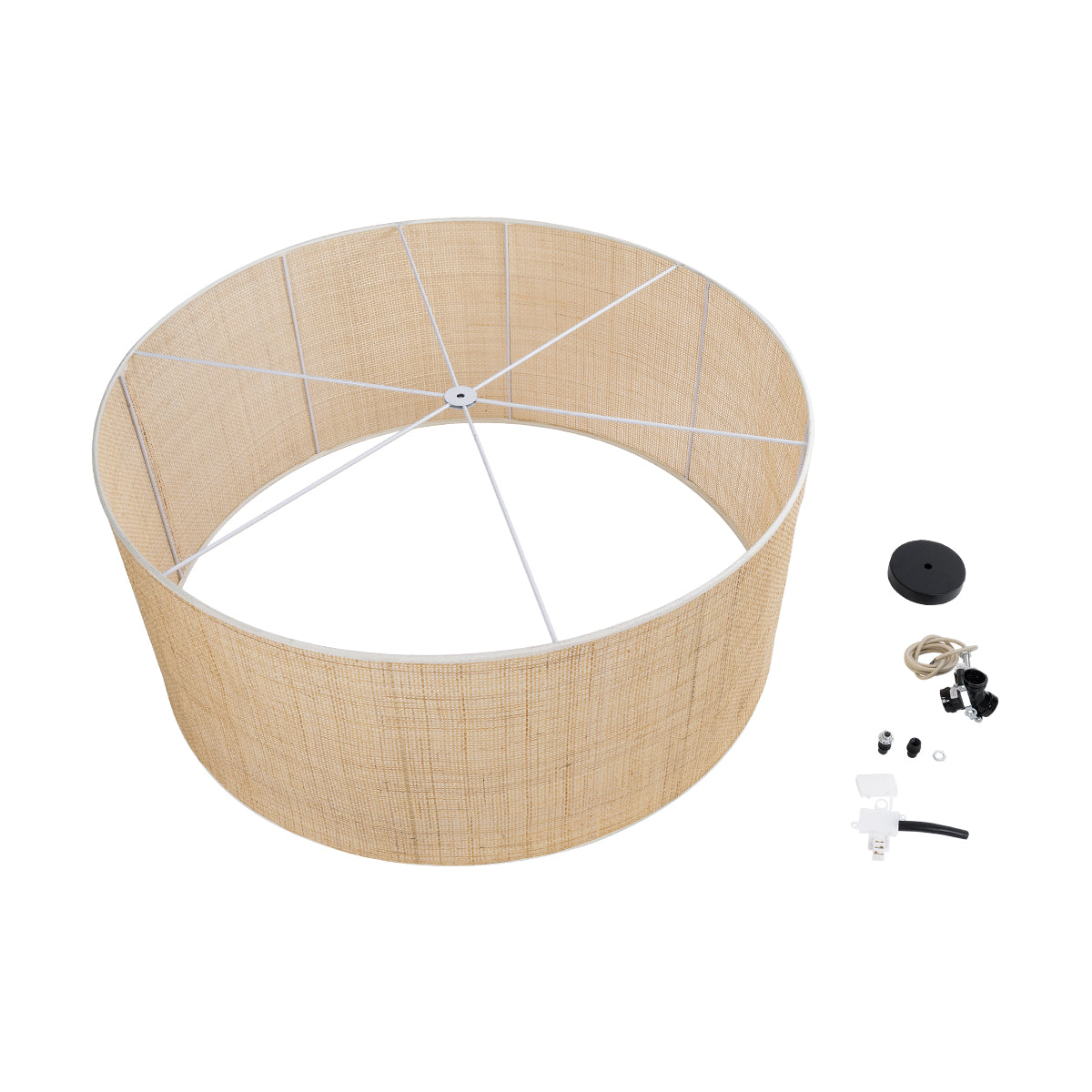 GloboStar® YOTTO 01823 Boho Κρεμαστό Φωτιστικό Οροφής Τρίφωτο 3 x E27 AC220-240V IP20 - Φ90 x Υ40cm - Μπεζ Μπαμπού Πλέγμα - 5 Χρόνια Εγγύηση - ledmania.gr