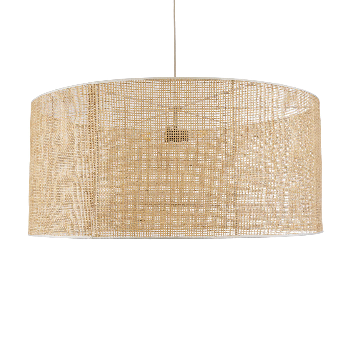 GloboStar® YOTTO 01823 Boho Κρεμαστό Φωτιστικό Οροφής Τρίφωτο 3 x E27 AC220-240V IP20 - Φ90 x Υ40cm - Μπεζ Μπαμπού Πλέγμα - 5 Χρόνια Εγγύηση - ledmania.gr