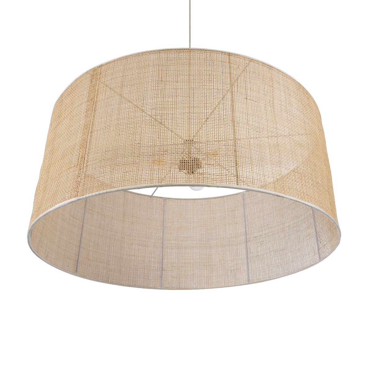 GloboStar® YOTTO 01823 Boho Κρεμαστό Φωτιστικό Οροφής Τρίφωτο 3 x E27 AC220-240V IP20 - Φ90 x Υ40cm - Μπεζ Μπαμπού Πλέγμα - 5 Χρόνια Εγγύηση - ledmania.gr
