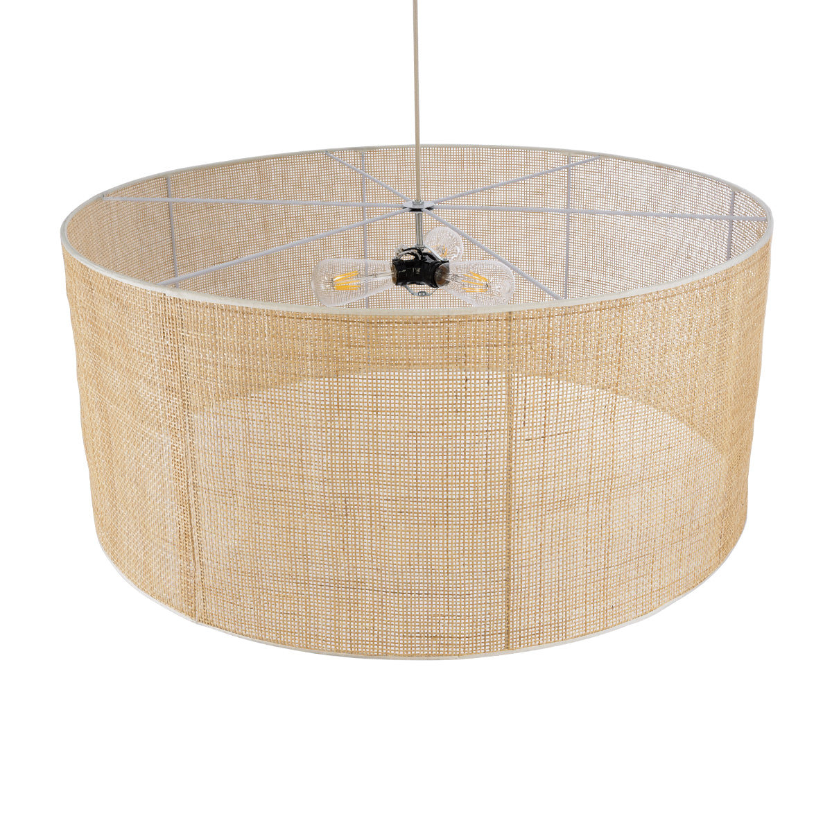 GloboStar® YOTTO 01823 Boho Κρεμαστό Φωτιστικό Οροφής Τρίφωτο 3 x E27 AC220-240V IP20 - Φ90 x Υ40cm - Μπεζ Μπαμπού Πλέγμα - 5 Χρόνια Εγγύηση - ledmania.gr