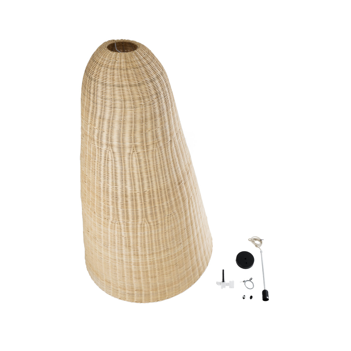 GloboStar® MAHANA 01827 Boho Κρεμαστό Φωτιστικό Οροφής Μονόφωτο 1 x E27 AC220-240V IP20 - Φ80 x Υ130cm - Μπεζ Ξύλινο Ρατάν Πλέγμα - 5 Χρόνια Εγγύηση - ledmania.gr