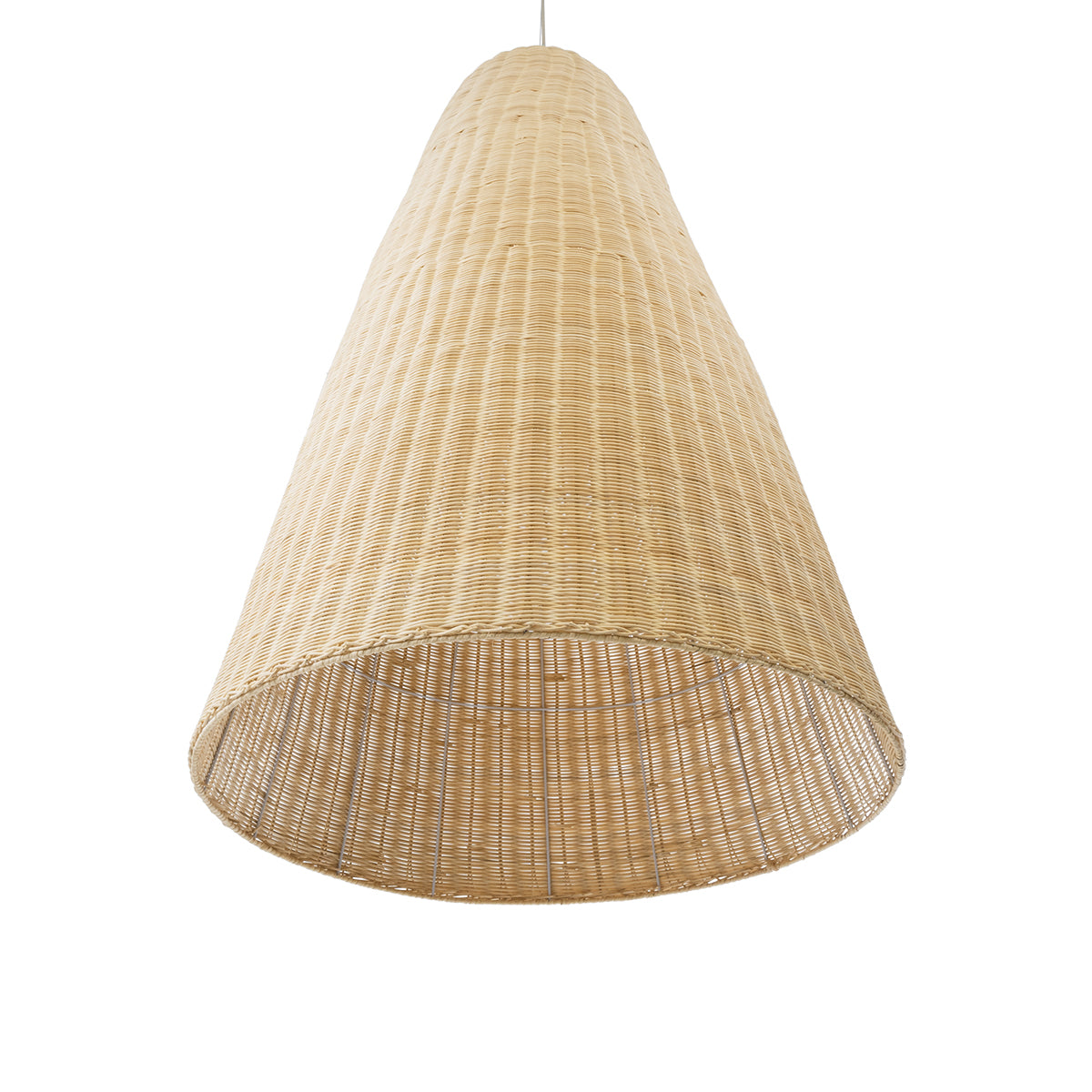 GloboStar® MAHANA 01827 Boho Κρεμαστό Φωτιστικό Οροφής Μονόφωτο 1 x E27 AC220-240V IP20 - Φ80 x Υ130cm - Μπεζ Ξύλινο Ρατάν Πλέγμα - 5 Χρόνια Εγγύηση - ledmania.gr