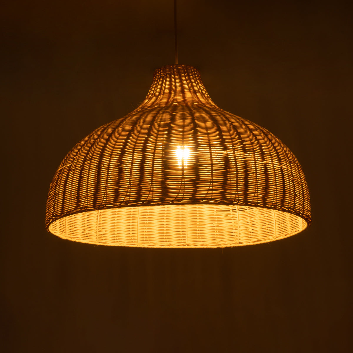 GloboStar® AFURU 01828 Boho Κρεμαστό Φωτιστικό Οροφής Μονόφωτο 1 x E27 AC220-240V IP20 - Φ60 x Υ40cm - Μπεζ Ξύλινο Μπαμπού Πλέγμα Καμπάνα - 5 Χρόνια Εγγύηση - ledmania.gr