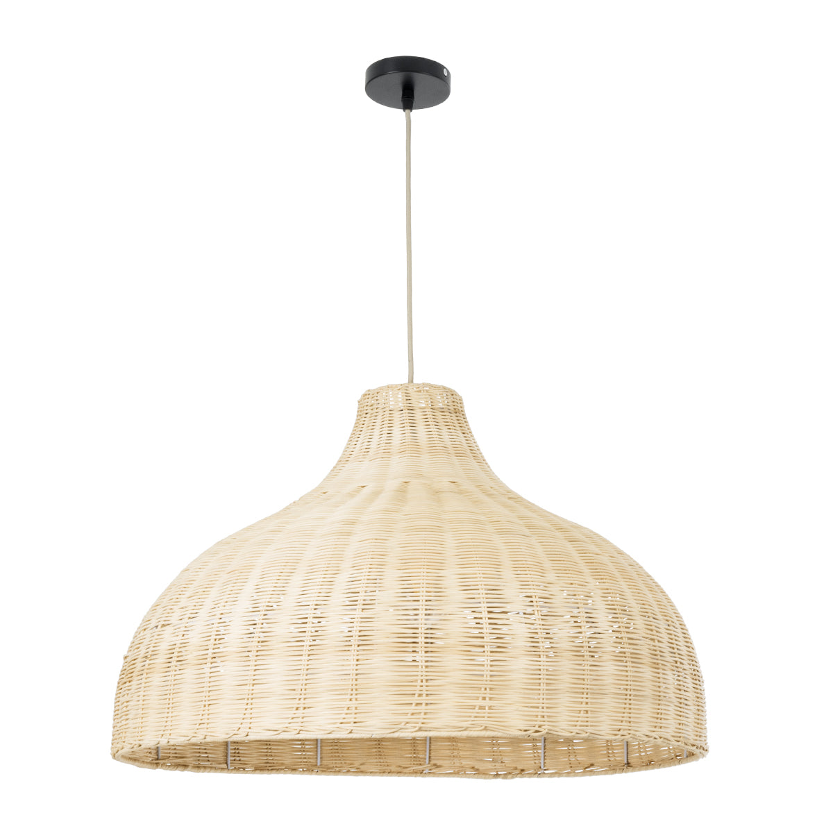 GloboStar® AFURU 01828 Boho Κρεμαστό Φωτιστικό Οροφής Μονόφωτο 1 x E27 AC220-240V IP20 - Φ60 x Υ40cm - Μπεζ Ξύλινο Μπαμπού Πλέγμα Καμπάνα - 5 Χρόνια Εγγύηση - ledmania.gr