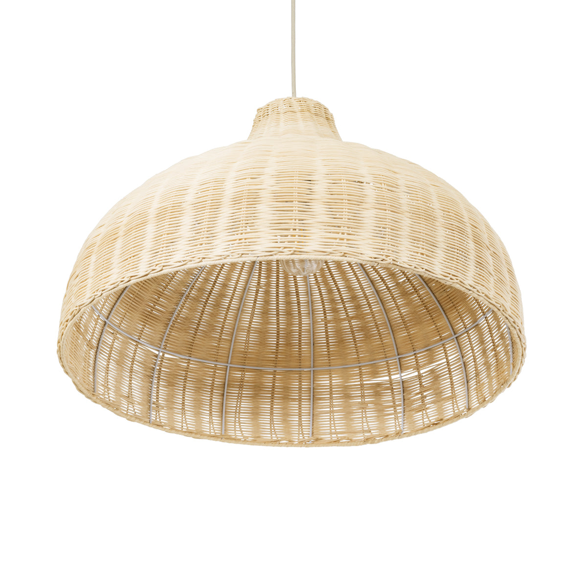 GloboStar® AFURU 01828 Boho Κρεμαστό Φωτιστικό Οροφής Μονόφωτο 1 x E27 AC220-240V IP20 - Φ60 x Υ40cm - Μπεζ Ξύλινο Μπαμπού Πλέγμα Καμπάνα - 5 Χρόνια Εγγύηση - ledmania.gr