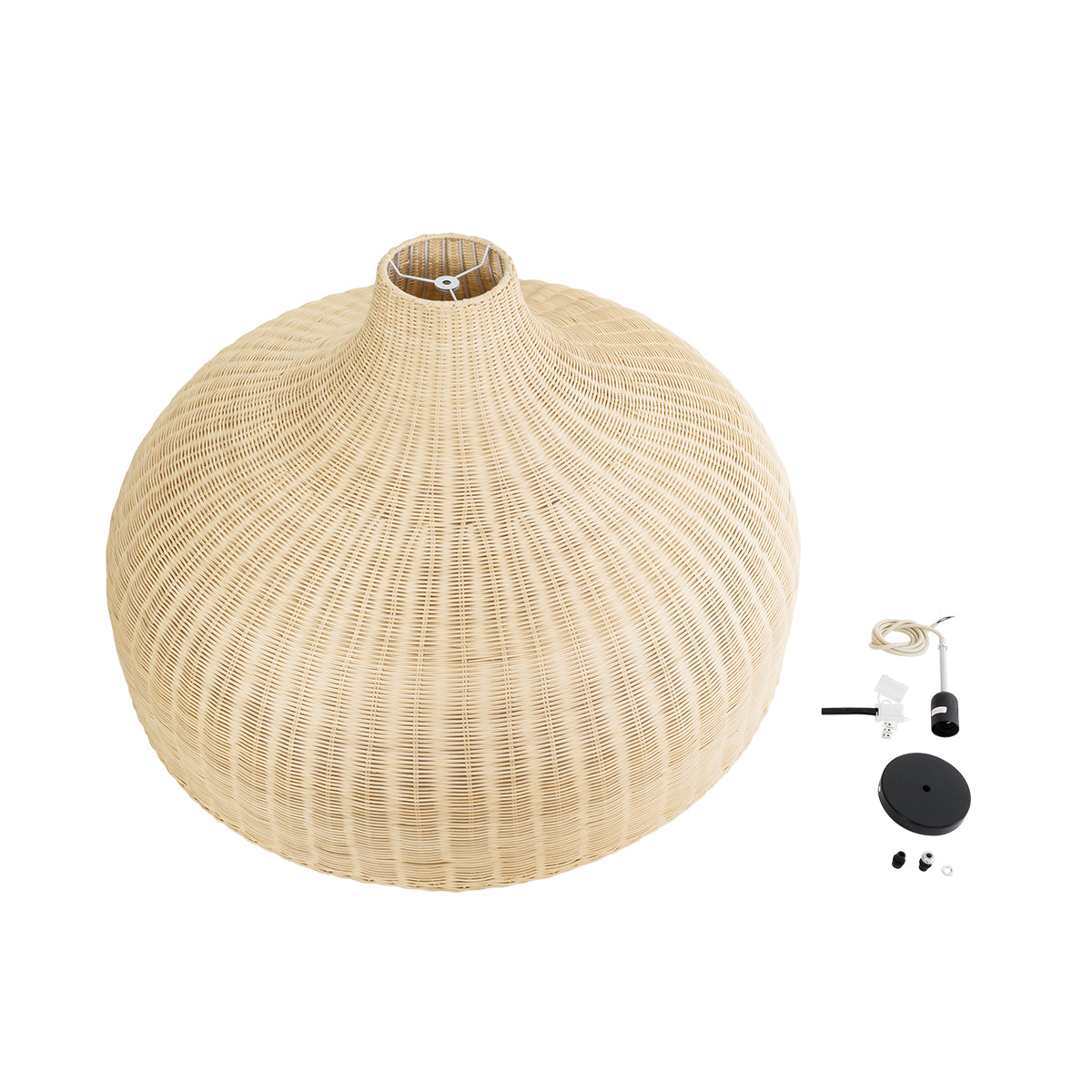 GloboStar® AFURU 01829 Boho Κρεμαστό Φωτιστικό Οροφής Μονόφωτο 1 x E27 AC220-240V IP20 - Φ100 x Υ60cm - Μπεζ Ξύλινο Μπαμπού Πλέγμα Καμπάνα - 5 Χρόνια Εγγύηση - ledmania.gr