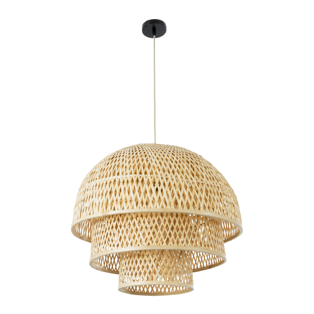 GloboStar® HIROKA 01836 Boho Κρεμαστό Φωτιστικό Οροφής Μονόφωτο 1 x E27 AC220-240V IP20 - Φ60 x Υ50cm - Μπεζ Ξύλινο Μπαμπού Πλέγμα - 5 Χρόνια Εγγύηση - ledmania.gr