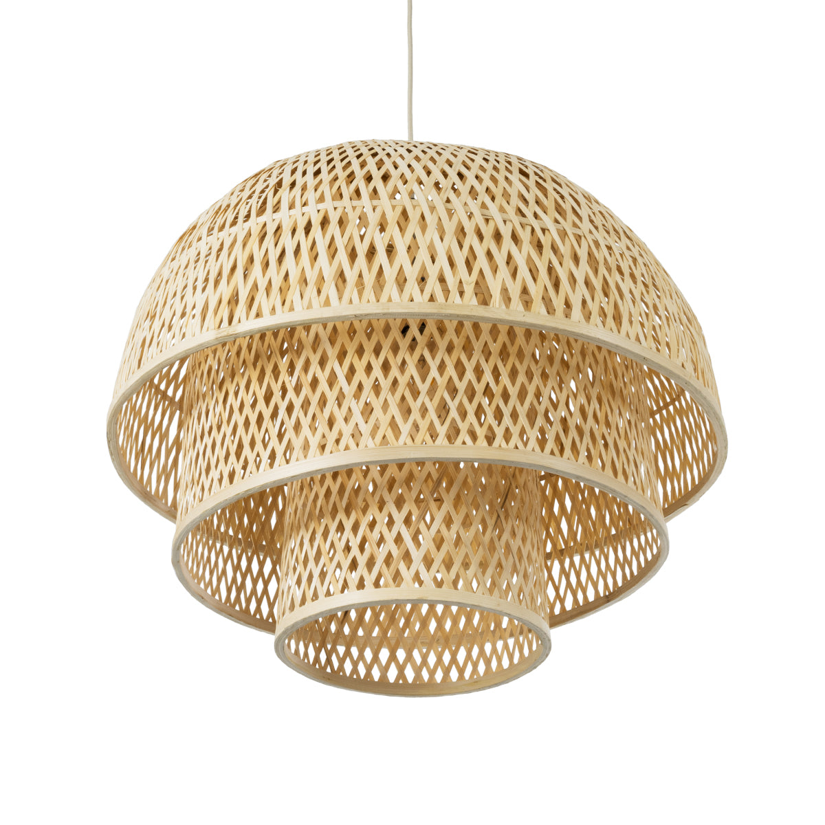 GloboStar® HIROKA 01836 Boho Κρεμαστό Φωτιστικό Οροφής Μονόφωτο 1 x E27 AC220-240V IP20 - Φ60 x Υ50cm - Μπεζ Ξύλινο Μπαμπού Πλέγμα - 5 Χρόνια Εγγύηση - ledmania.gr