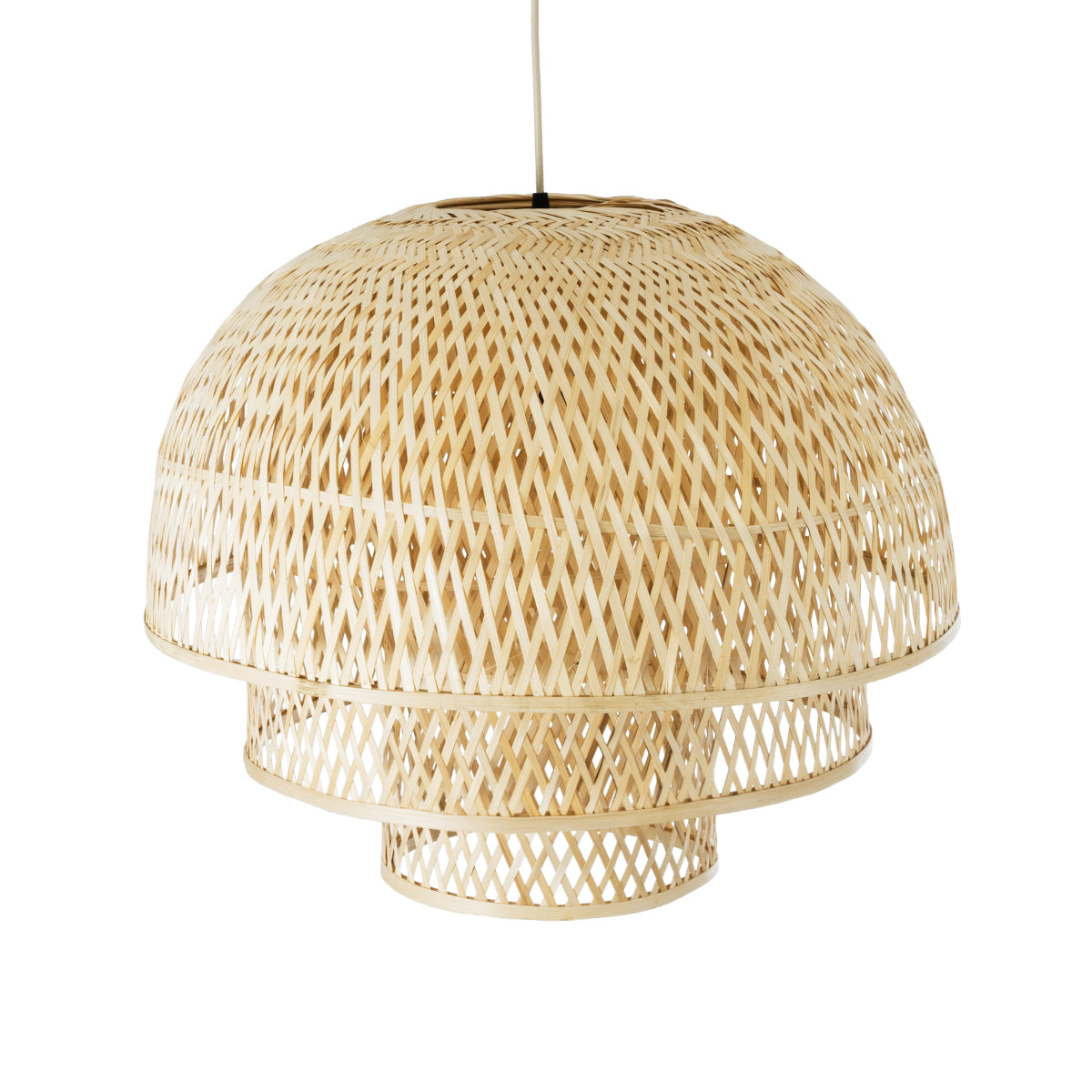 GloboStar® HIROKA 01836 Boho Κρεμαστό Φωτιστικό Οροφής Μονόφωτο 1 x E27 AC220-240V IP20 - Φ60 x Υ50cm - Μπεζ Ξύλινο Μπαμπού Πλέγμα - 5 Χρόνια Εγγύηση - ledmania.gr