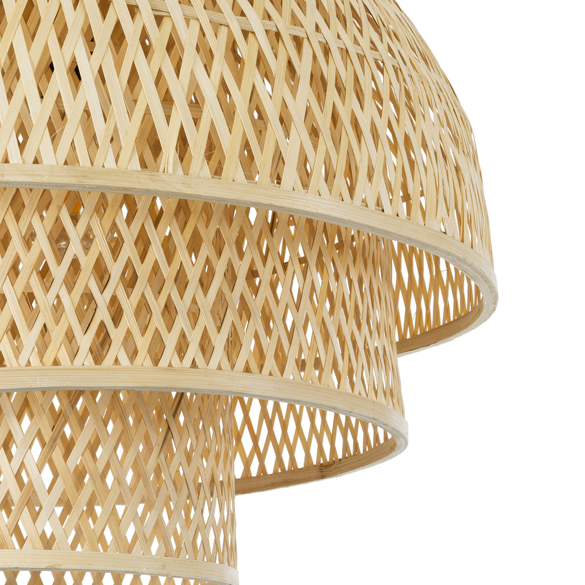 GloboStar® HIROKA 01836 Boho Κρεμαστό Φωτιστικό Οροφής Μονόφωτο 1 x E27 AC220-240V IP20 - Φ60 x Υ50cm - Μπεζ Ξύλινο Μπαμπού Πλέγμα - 5 Χρόνια Εγγύηση - ledmania.gr