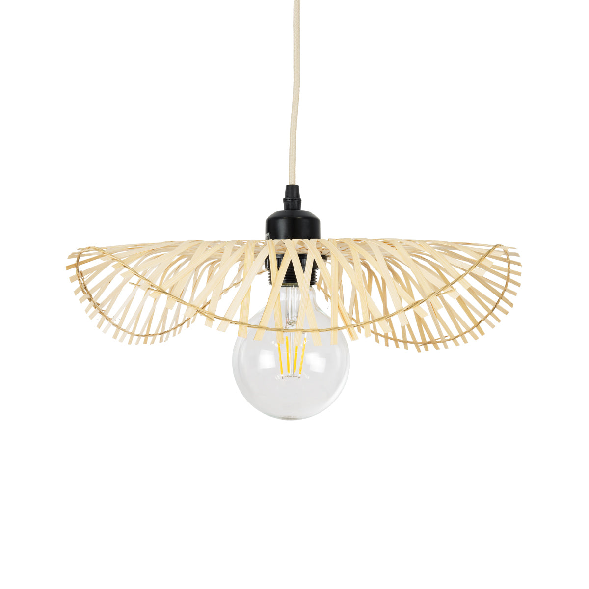 GloboStar® MELEMELE 01839 Boho Κρεμαστό Φωτιστικό Οροφής Μονόφωτο 1 x E27 AC220-240V IP20 - Φ35 x Υ4cm - Μπεζ Ξύλινο Μπαμπού Πλέγμα - 5 Χρόνια Εγγύηση - ledmania.gr