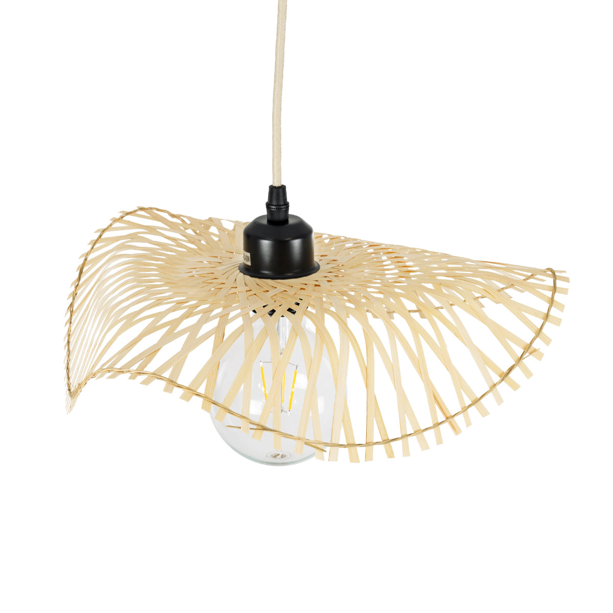 GloboStar® MELEMELE 01839 Boho Κρεμαστό Φωτιστικό Οροφής Μονόφωτο 1 x E27 AC220-240V IP20 - Φ35 x Υ4cm - Μπεζ Ξύλινο Μπαμπού Πλέγμα - 5 Χρόνια Εγγύηση - ledmania.gr