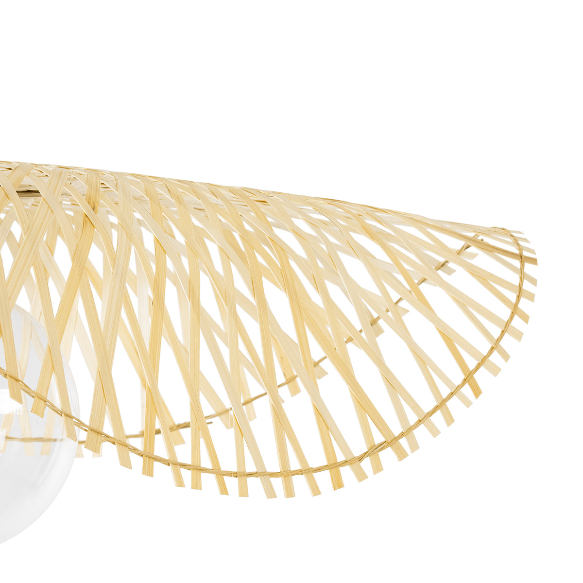 GloboStar® MELEMELE 01840 Boho Κρεμαστό Φωτιστικό Οροφής Μονόφωτο 1 x E27 AC220-240V IP20 - Φ50 x Υ7cm - Μπεζ Ξύλινο Μπαμπού Πλέγμα - 5 Χρόνια Εγγύηση - ledmania.gr