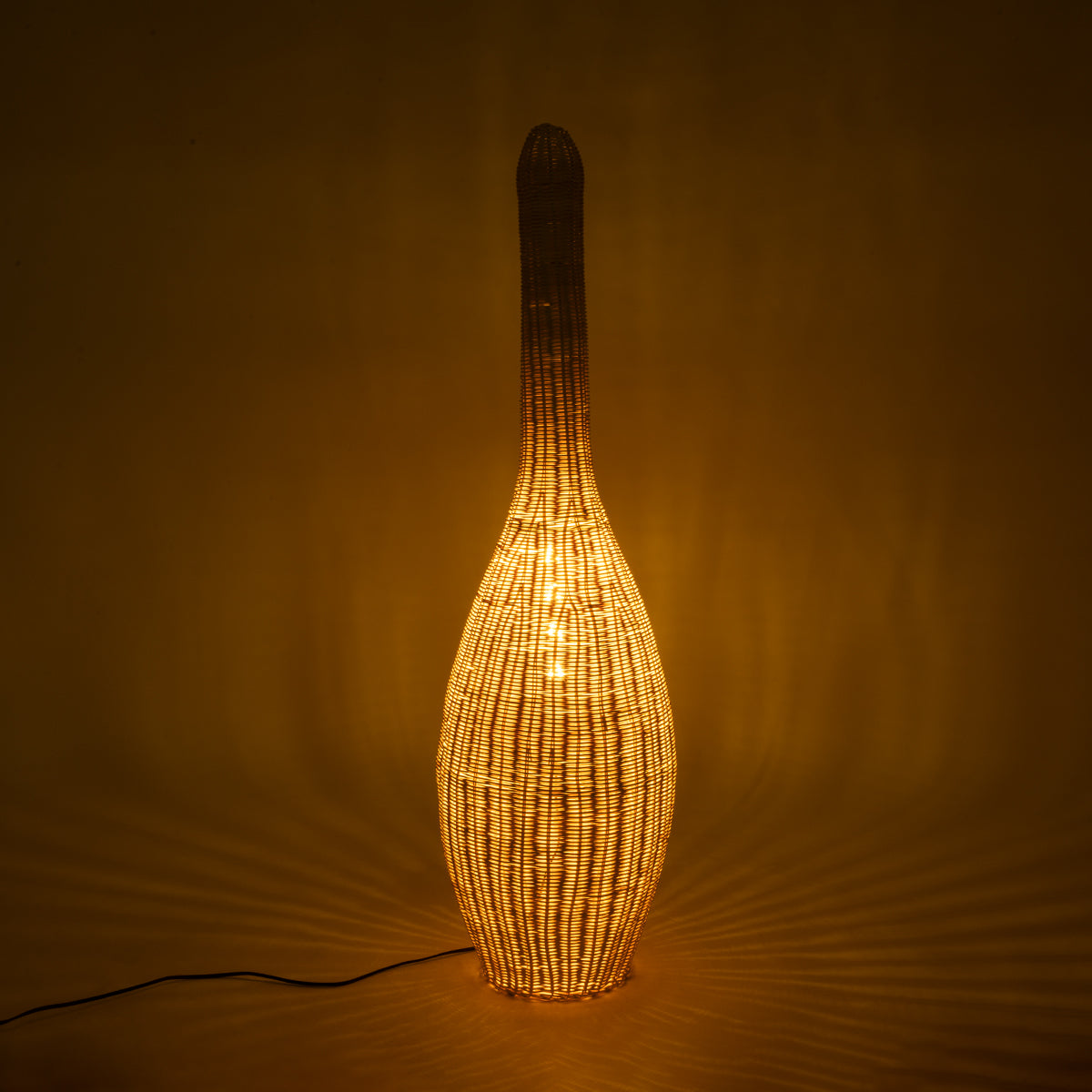 GloboStar® PARADIS 01844 Boho Επιδαπέδιο Φωτιστικό Μονόφωτο 1 x E27 AC220-240V IP20 - Φ35 x Υ120cm - Μπεζ Ξύλινο Ρατάν Πλέγμα - 5 Χρόνια Εγγύηση - ledmania.gr