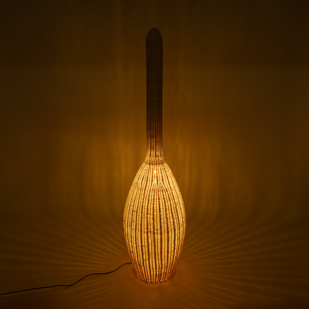 GloboStar® PARADIS 01845 Boho Επιδαπέδιο Φωτιστικό Μονόφωτο 1 x E27 AC220-240V IP20 - Φ40 x Υ150cm - Μπεζ Ξύλινο Ρατάν Πλέγμα - 5 Χρόνια Εγγύηση - ledmania.gr