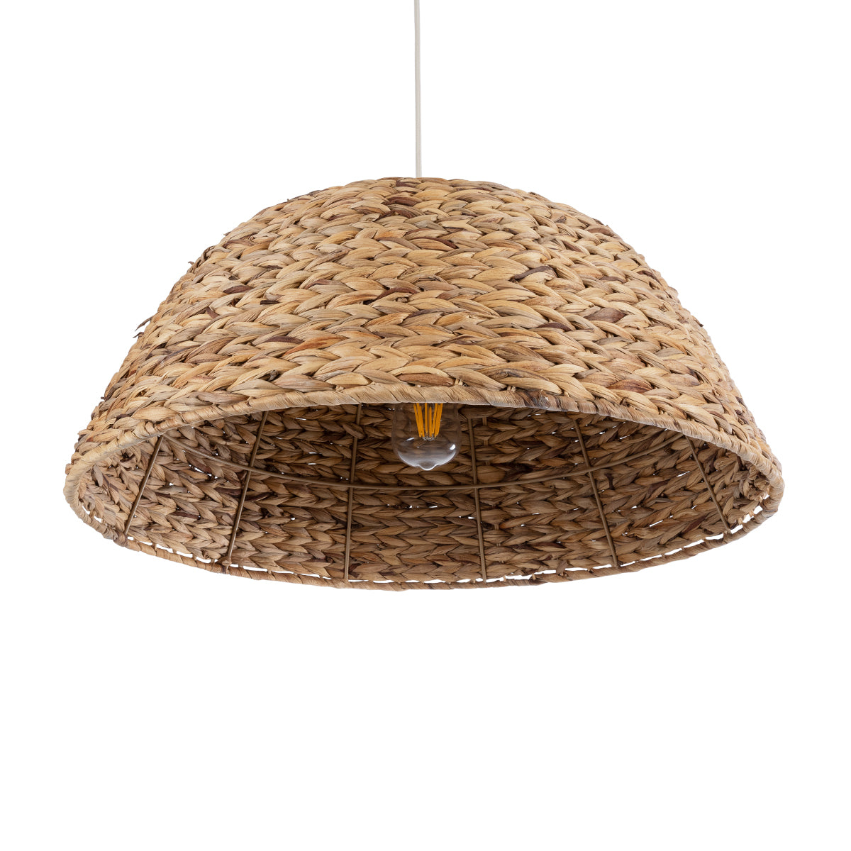 GloboStar® MANGATA 01847 Boho Κρεμαστό Φωτιστικό Οροφής Μονόφωτο 1 x E27 AC220-240V IP20 - Φ60 x Υ28cm - Μπεζ Καφέ Ξύλινο Μπαμπού Πλέγμα Καμπάνα - 5 Χρόνια Εγγύηση - ledmania.gr