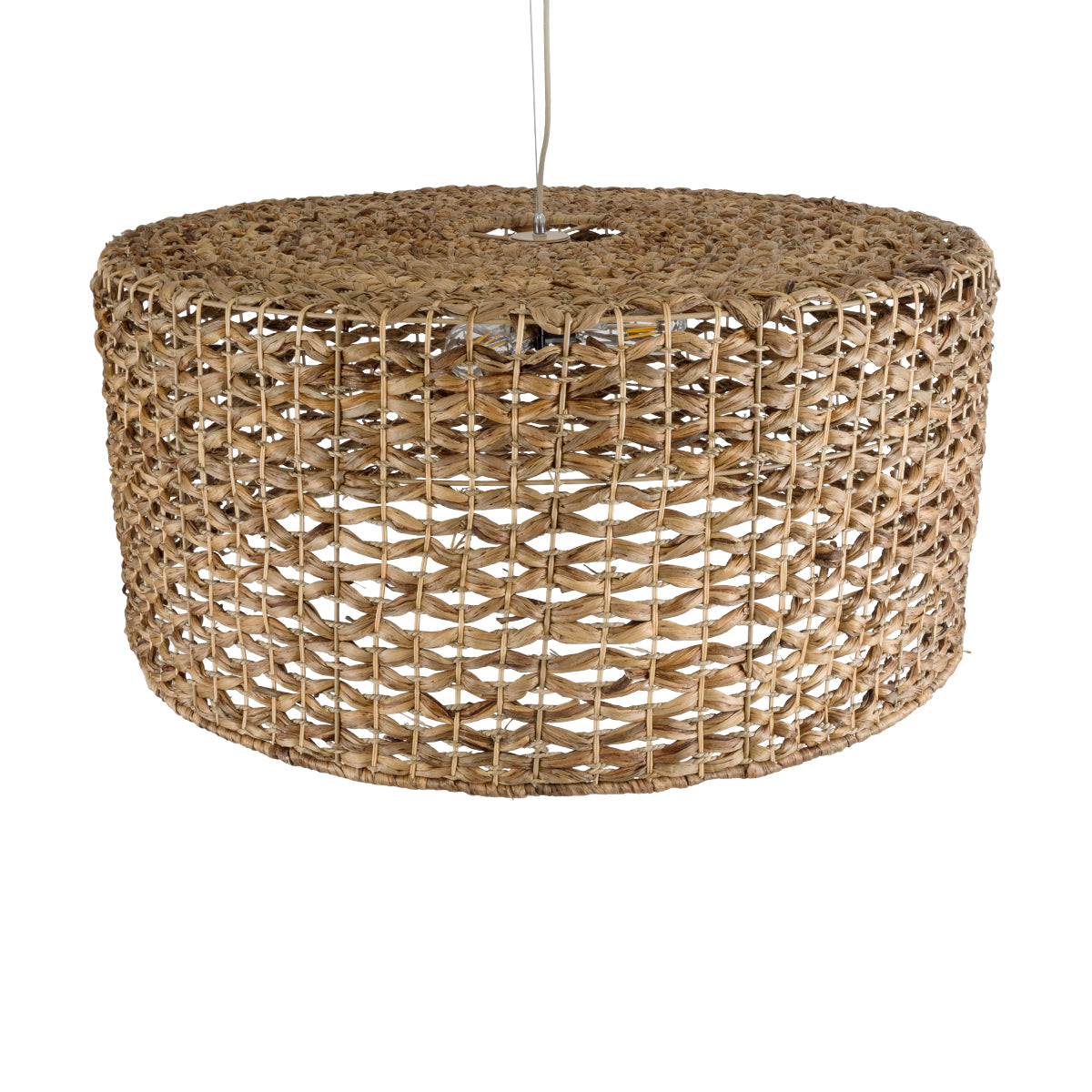 GloboStar® MARIGOLD 01850 Boho Κρεμαστό Φωτιστικό Οροφής Μονόφωτο 1 x E27 AC220-240V IP20 - Φ90 x Υ40cm - Καφέ Ξύλινο Μπαμπού Πλέγμα Καμπάνα - 5 Χρόνια Εγγύηση - ledmania.gr