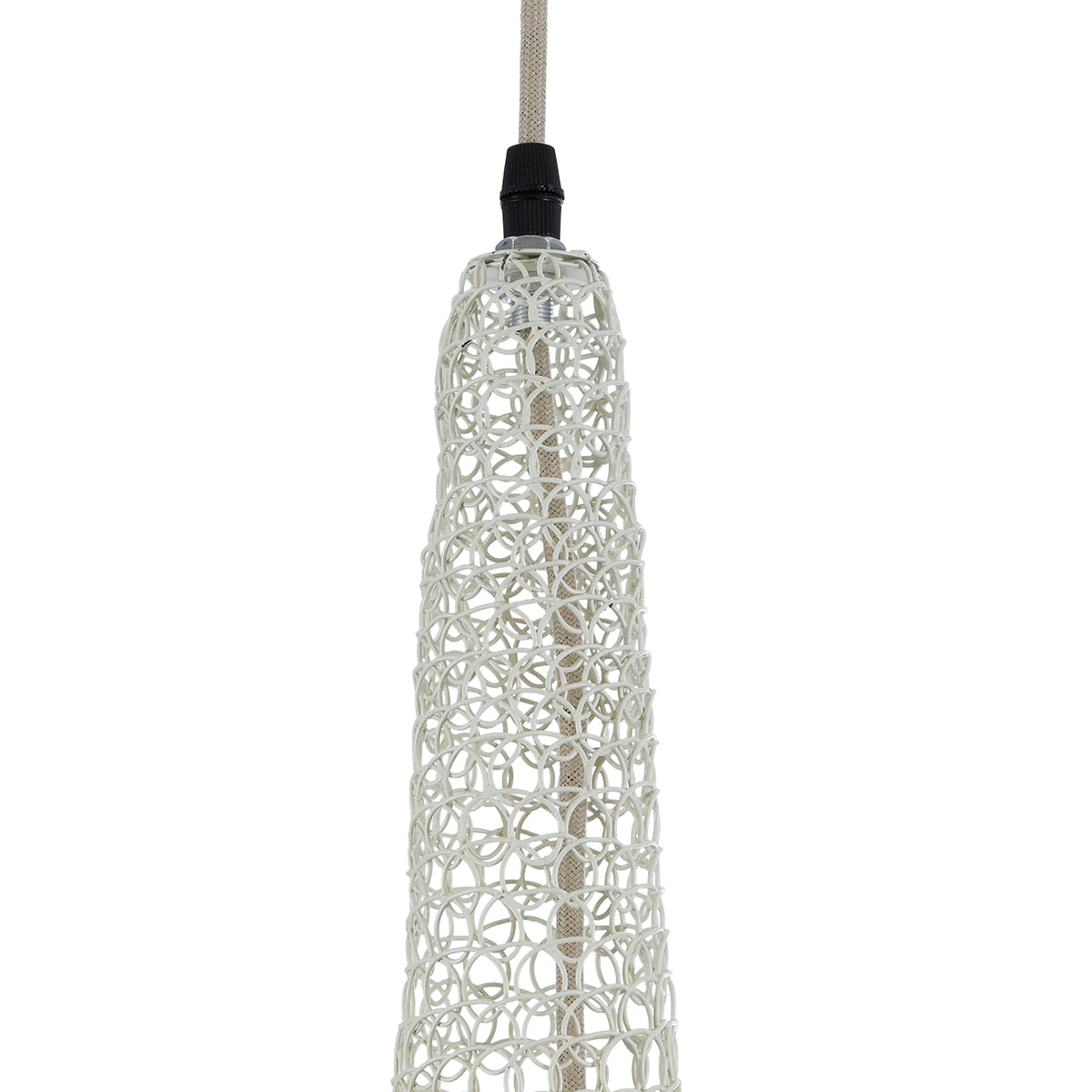 GloboStar® KENTUCKY 01871 Vintage Κρεμαστό Φωτιστικό Οροφής Μονόφωτο 1 x E27 AC220-240V IP20 - Φ35 x Υ60cm - Μπεζ Εκρού Μεταλλικό Πλέγμα - 5 Χρόνια Εγγύηση - ledmania.gr