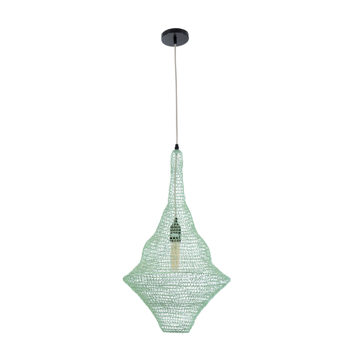 GloboStar® KENTUCKY 01873 Vintage Κρεμαστό Φωτιστικό Οροφής Μονόφωτο 1 x E27 AC220-240V IP20 - Φ35 x Υ60cm - Apple Green Μεταλλικό Πλέγμα - 5 Χρόνια Εγγύηση - ledmania.gr