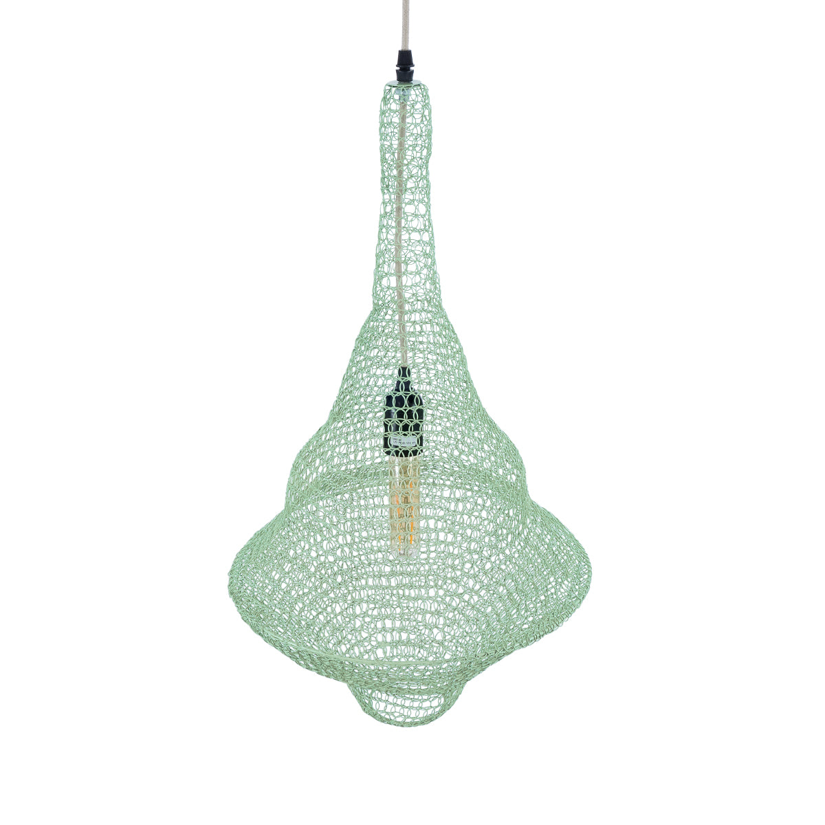 GloboStar® KENTUCKY 01873 Vintage Κρεμαστό Φωτιστικό Οροφής Μονόφωτο 1 x E27 AC220-240V IP20 - Φ35 x Υ60cm - Apple Green Μεταλλικό Πλέγμα - 5 Χρόνια Εγγύηση - ledmania.gr
